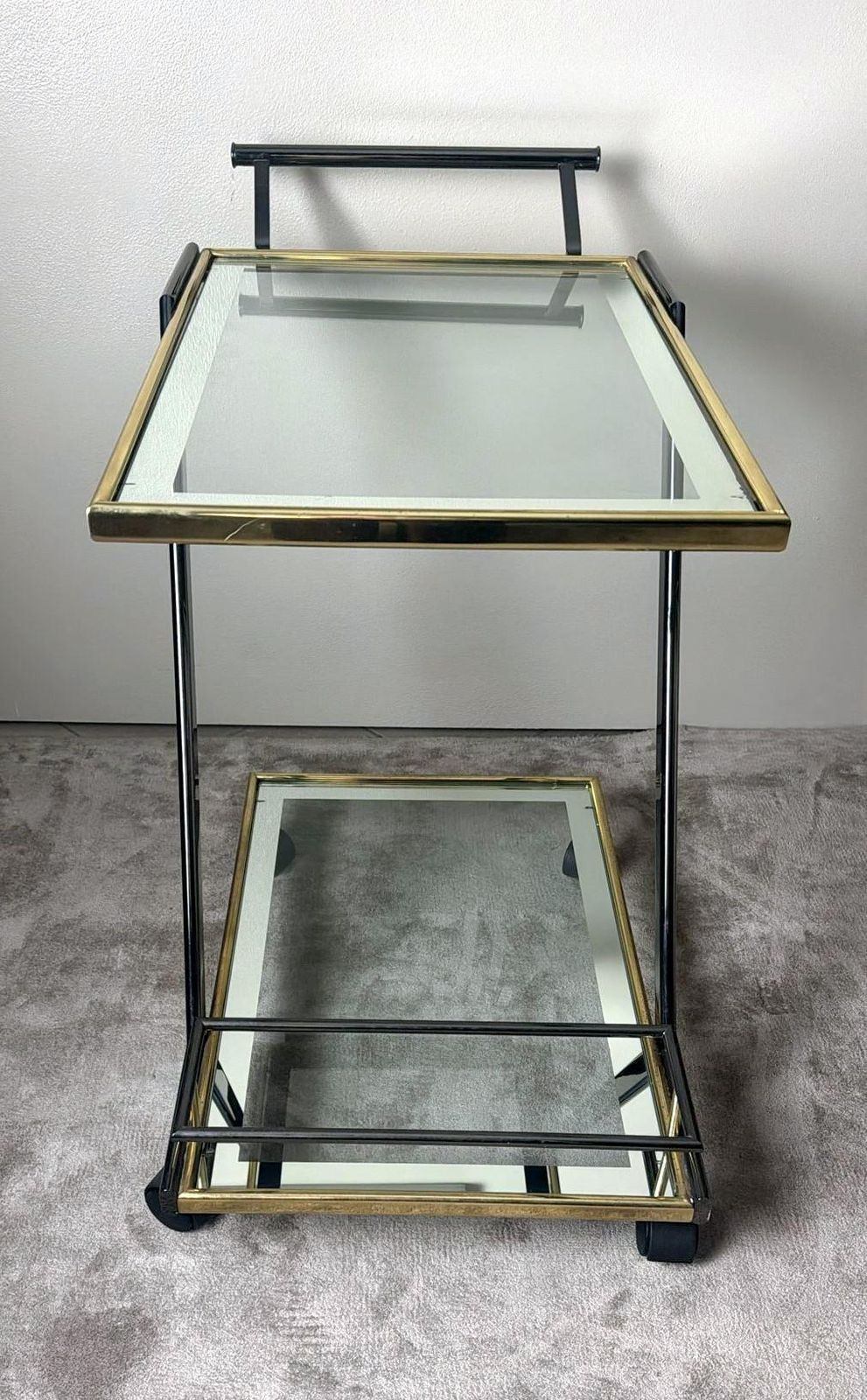 photo furniture Mid Century Italian Bar Cart In Burnished Steel And Brass