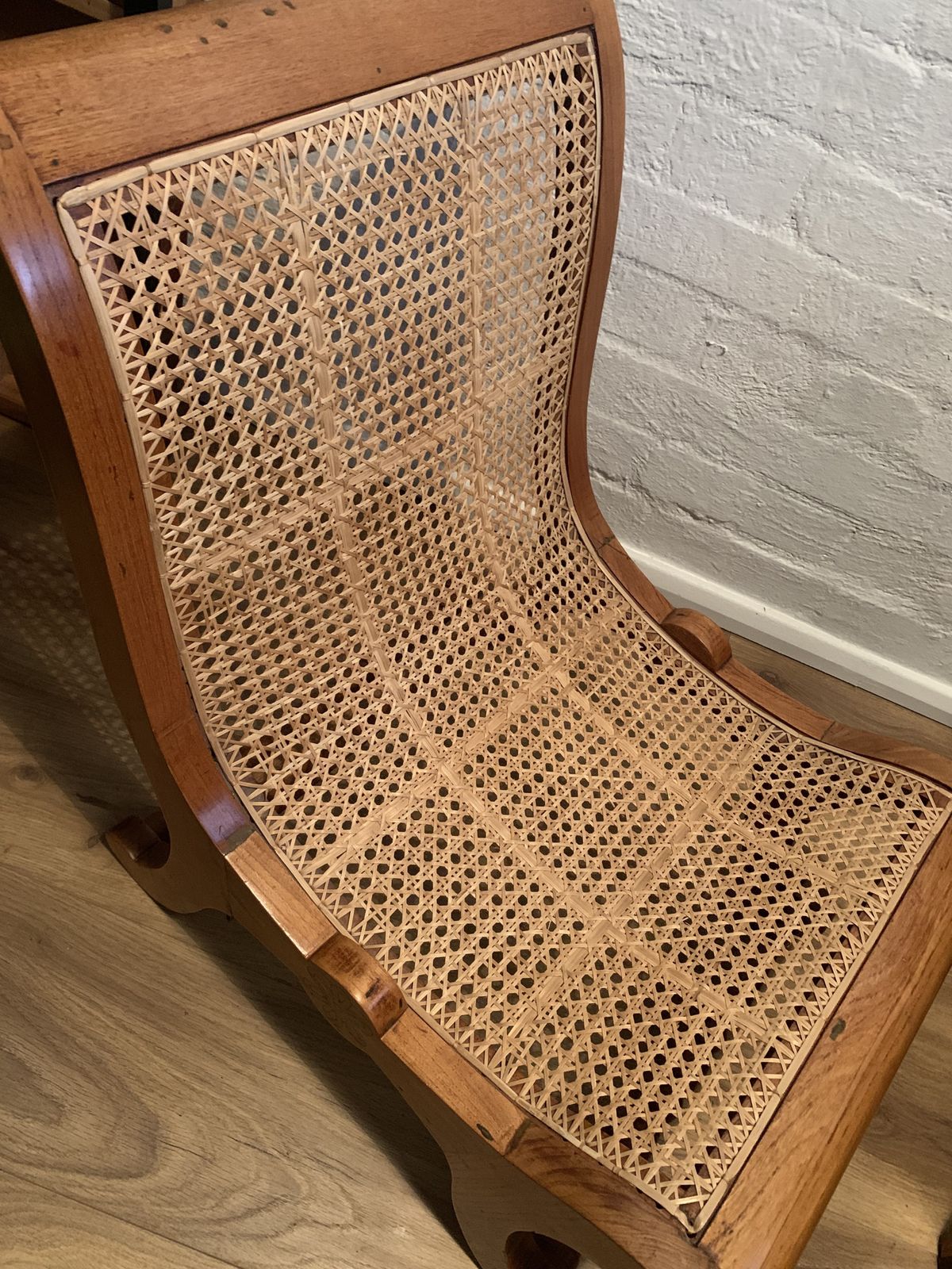 Small Wooden Rattan Lounge Chair photo for sale