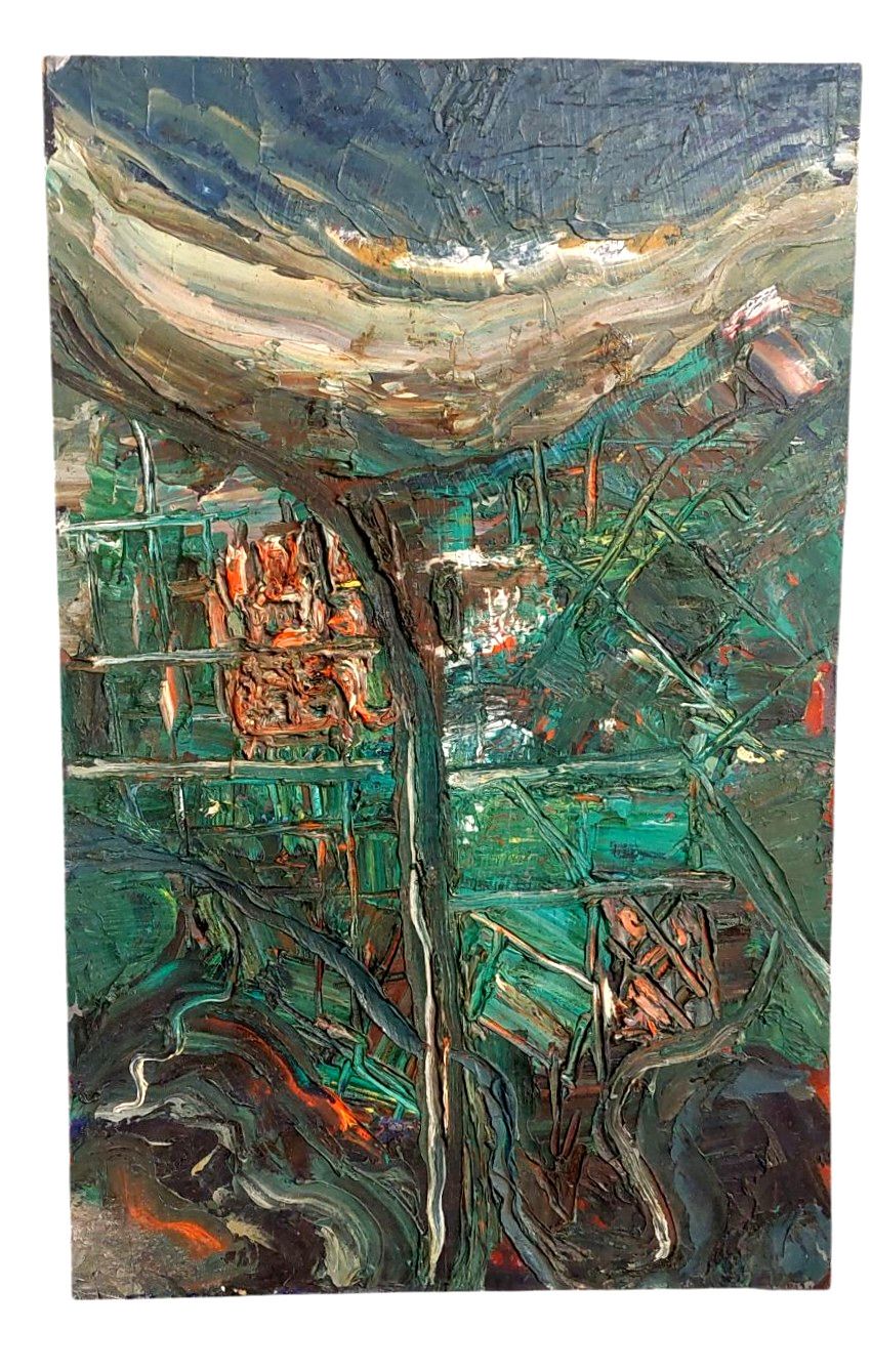 Oil Painting Raffaello Giannelli 1911 1974 "Aerostation" Abstract 1963 photo furniture