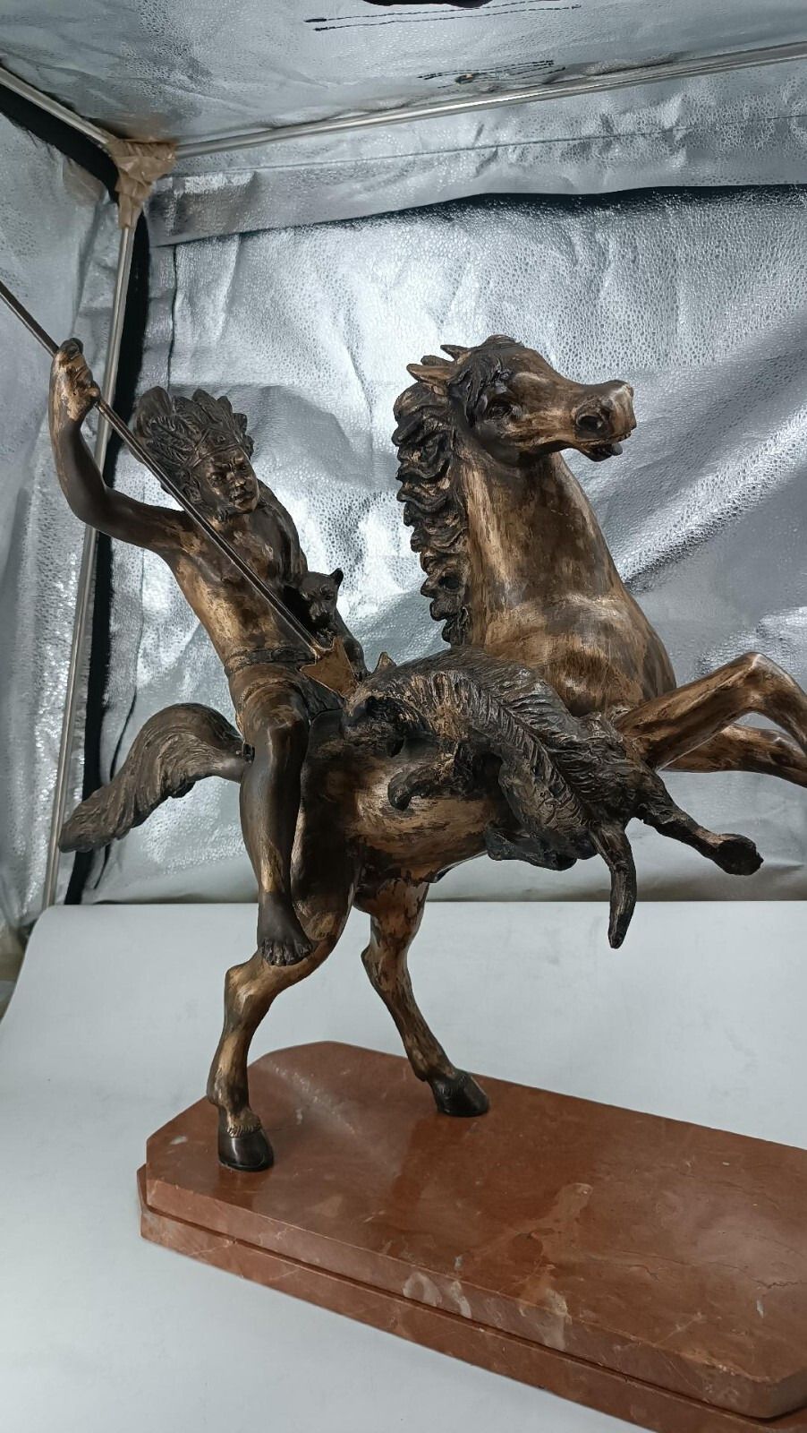 Large Bronze Sculpture Depicting Indian On Horseback Thomas Campajola photo furniture