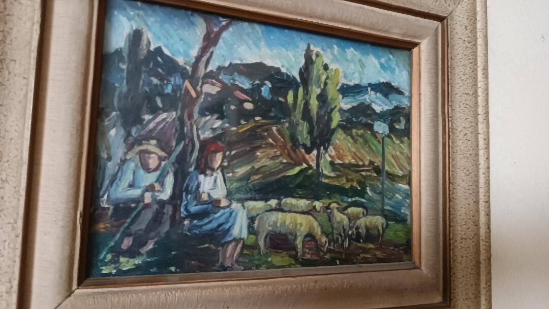 Antique Painting First Half 20th Century Oil On Paper photo Art