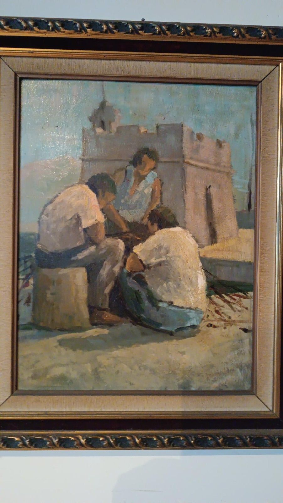 Oil Painting On Table Figures Livorno First Half 900 Unsigned photo Art