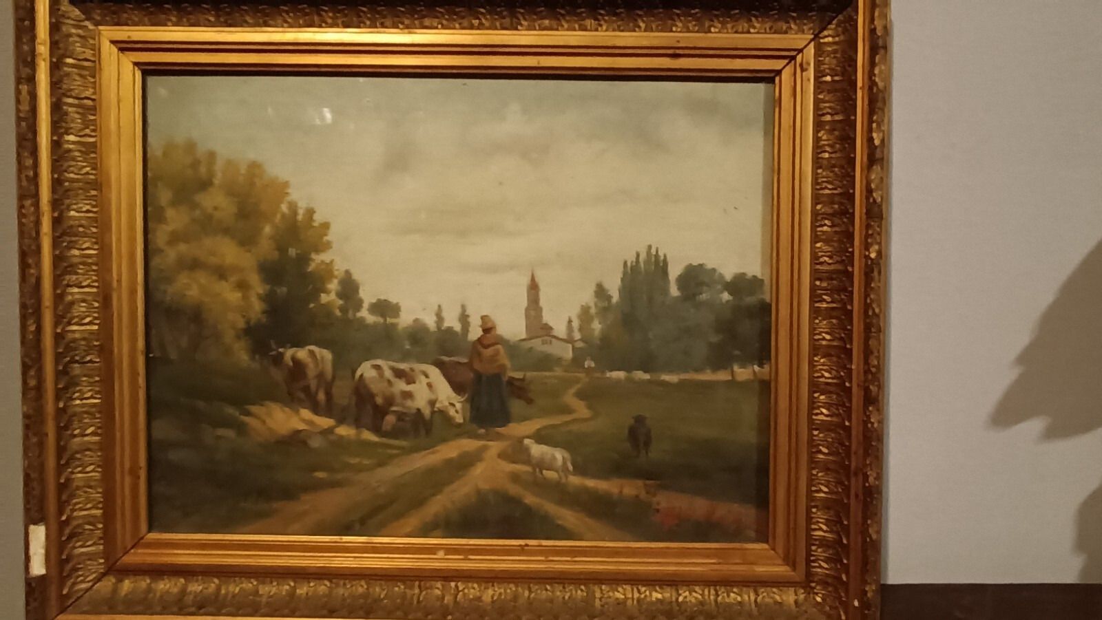 Antique Oil Painting On Canvas Late 800 Signed Piero Porrini photo for sale