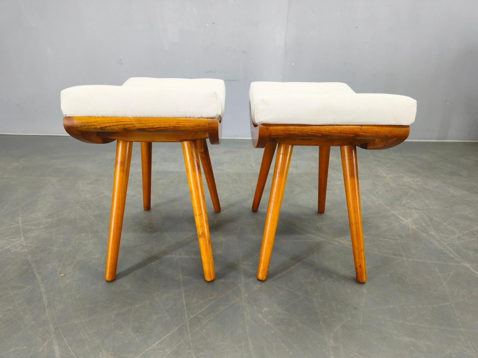 Pair Of Mid Century Maple Wood Stools, 1960s Czechoslovakia photo for sale