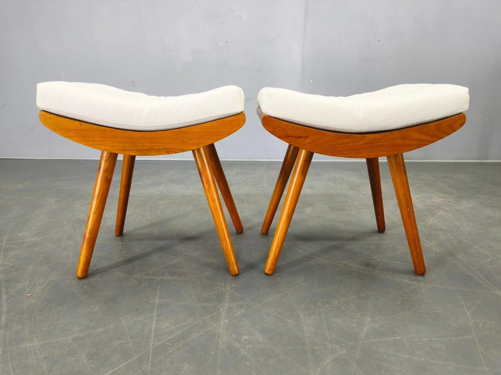 Pair Of Mid Century Maple Wood Stools, 1960s Czechoslovakia photo vinterior