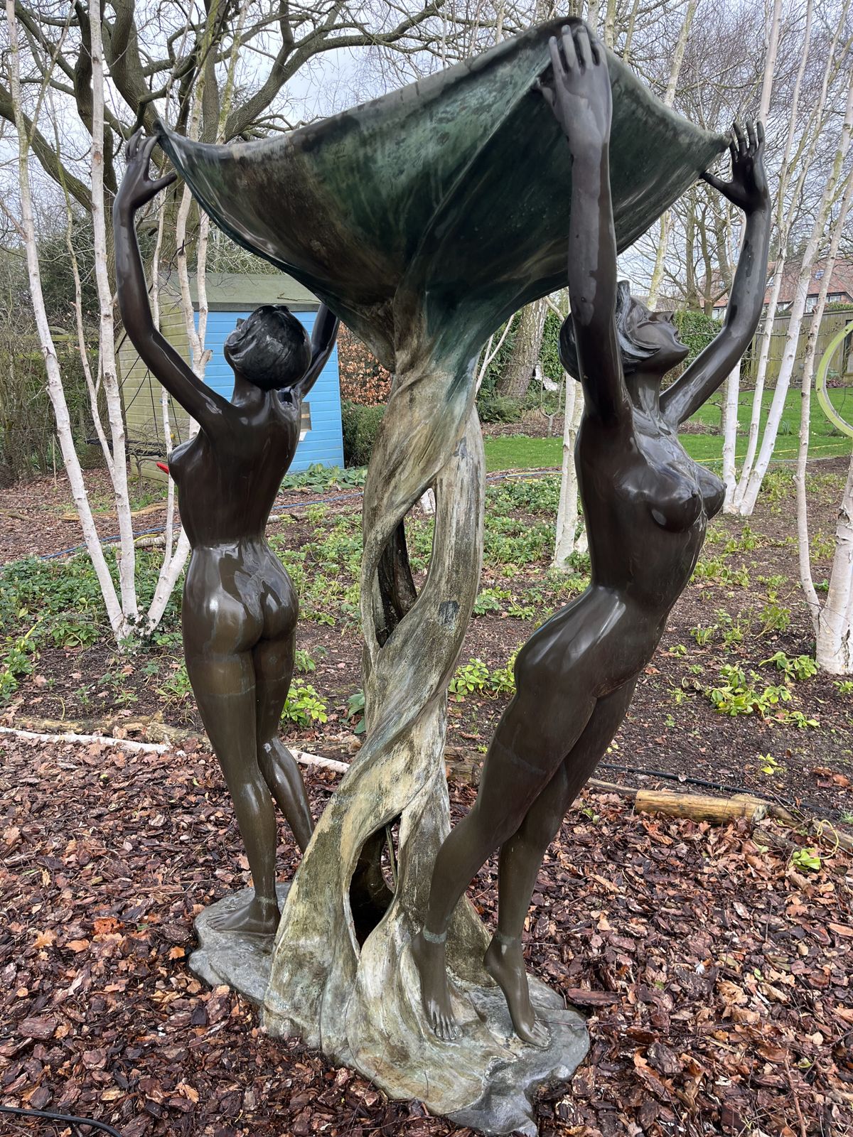 photo for sale Art Deco Cast Bronze Ladies Garden Fountain