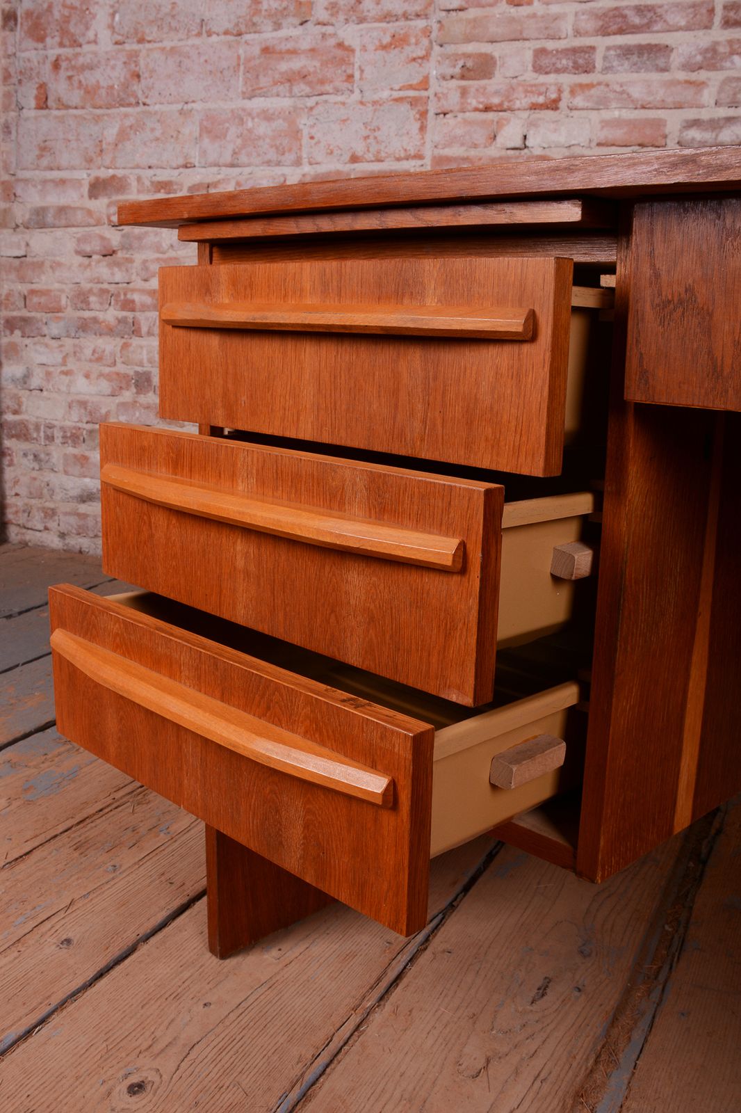 Restored Mid Century Writing Desk, By Interier Praha, Oak, Polished, Czech, 1950s photo buy