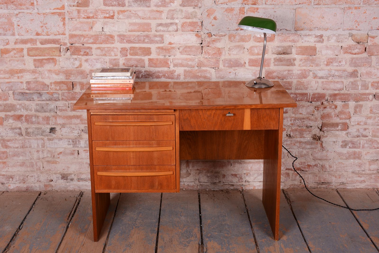 Furniture Restored Mid Century Writing Desk, By Interier Praha, Oak, Polished, Czech, 1950s photo