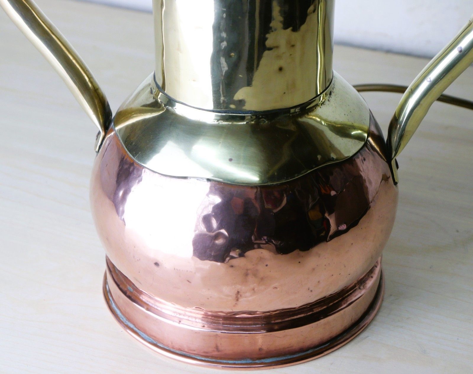 Table Lamp Antique Brass And Copper  Twin Handled Urn Converted & Working photo vintage