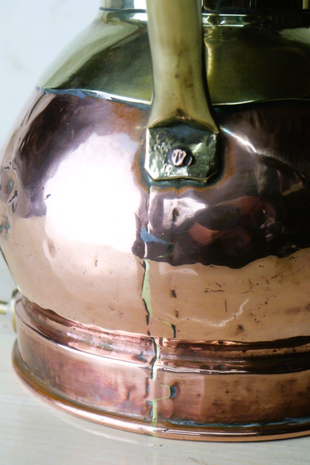 photo vintage Table Lamp Antique Brass And Copper  Twin Handled Urn Converted & Working
