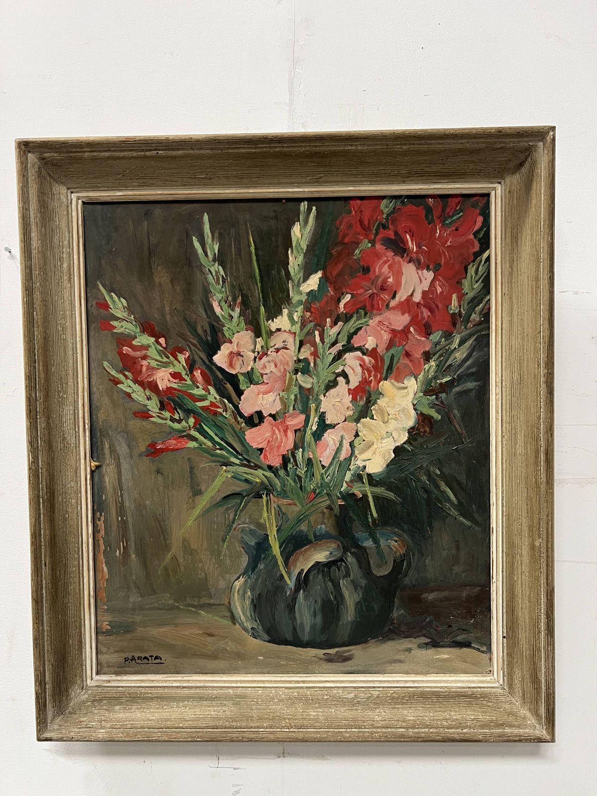 Oil On Isorel "The Bouquet Of Gladioli" Signed P. Arata 20th Century photo Art