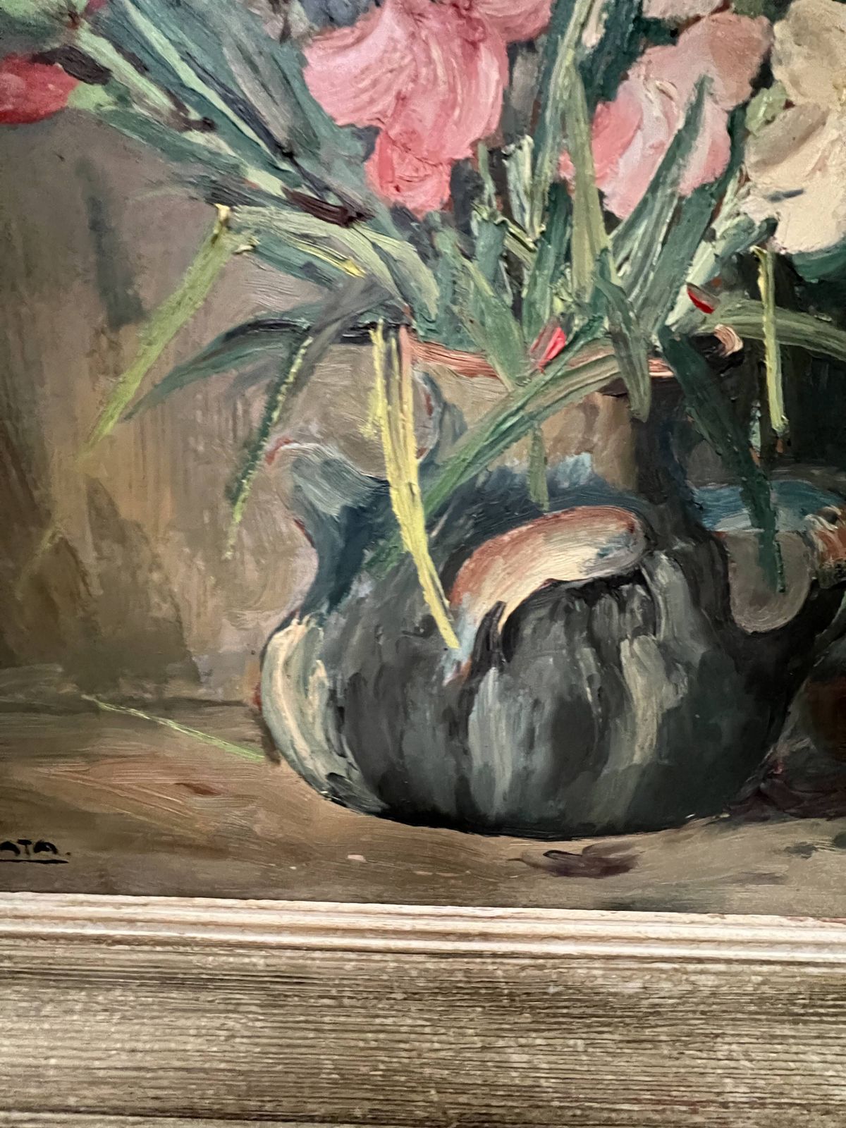 photo furniture Oil On Isorel "The Bouquet Of Gladioli" Signed P. Arata 20th Century