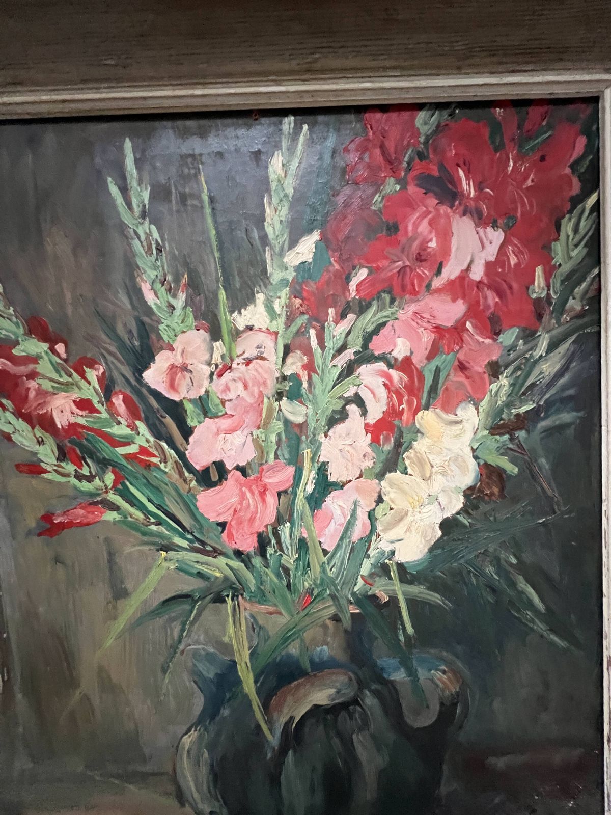 photo buy Oil On Isorel "The Bouquet Of Gladioli" Signed P. Arata 20th Century