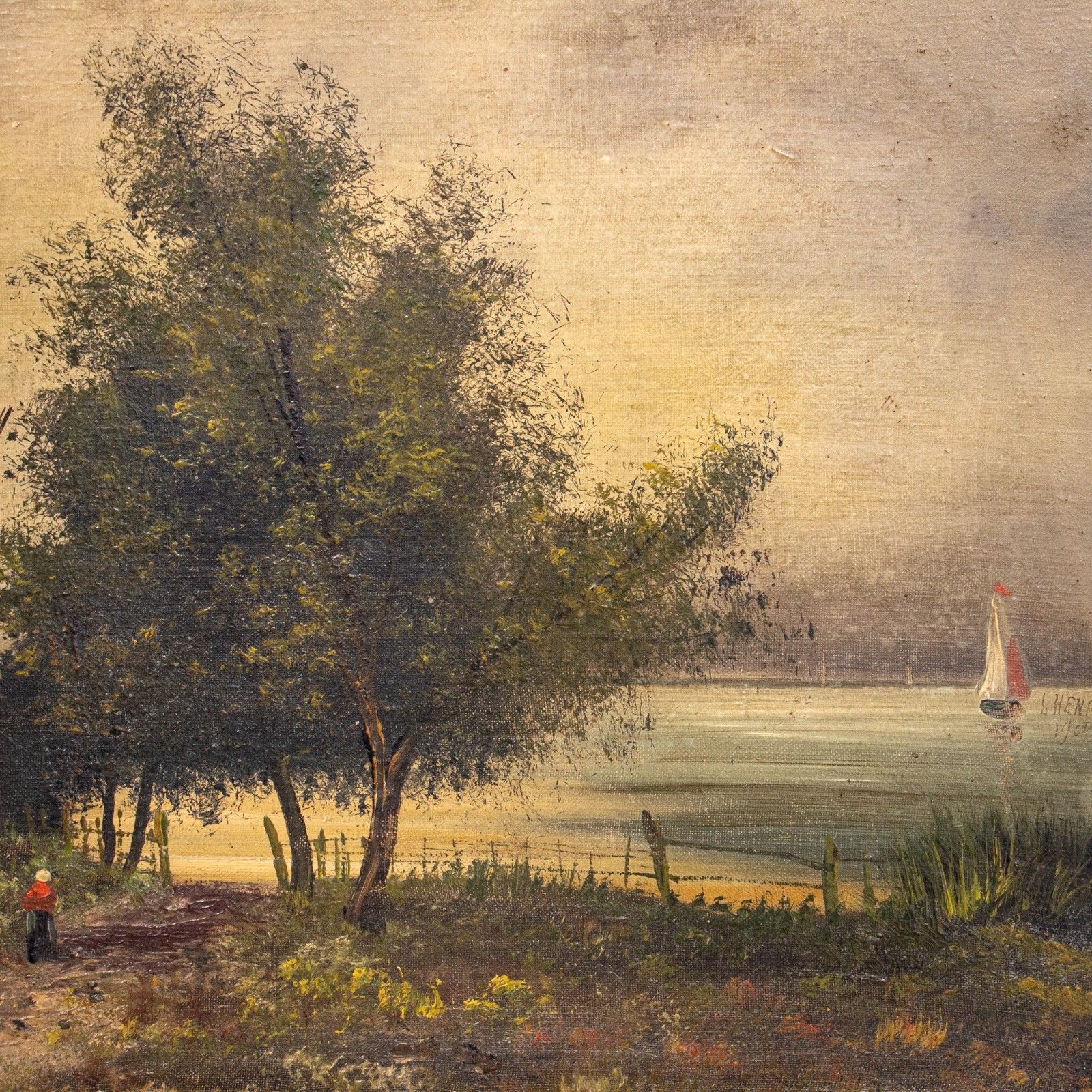 Pair Of Oil On Canvas Landscapes By L. Henry Circa 1900 photo vintage