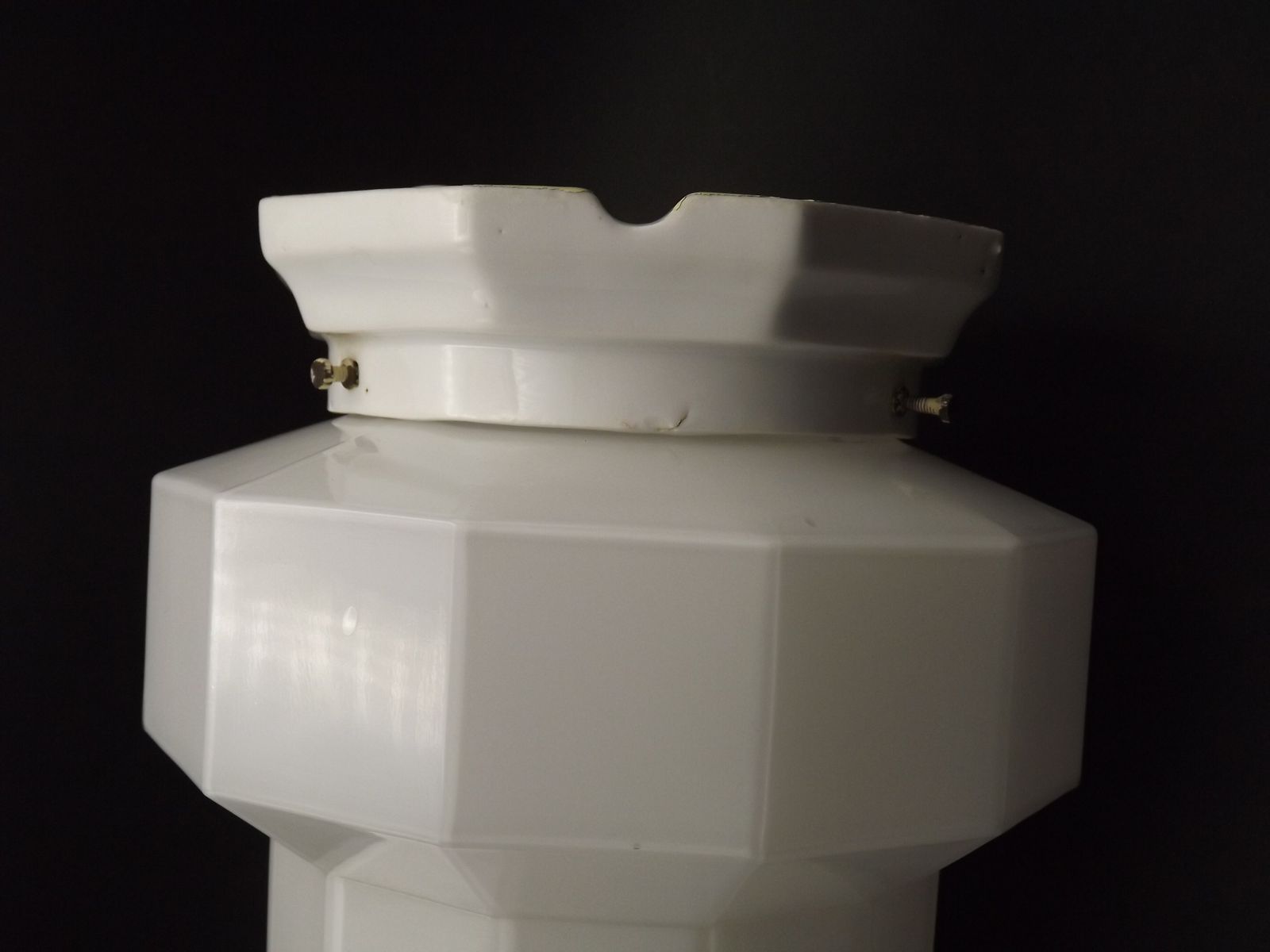245.0 French Art Deco Skyscraper Ceiling Light White Opaque Glass   Limoges Mount photo