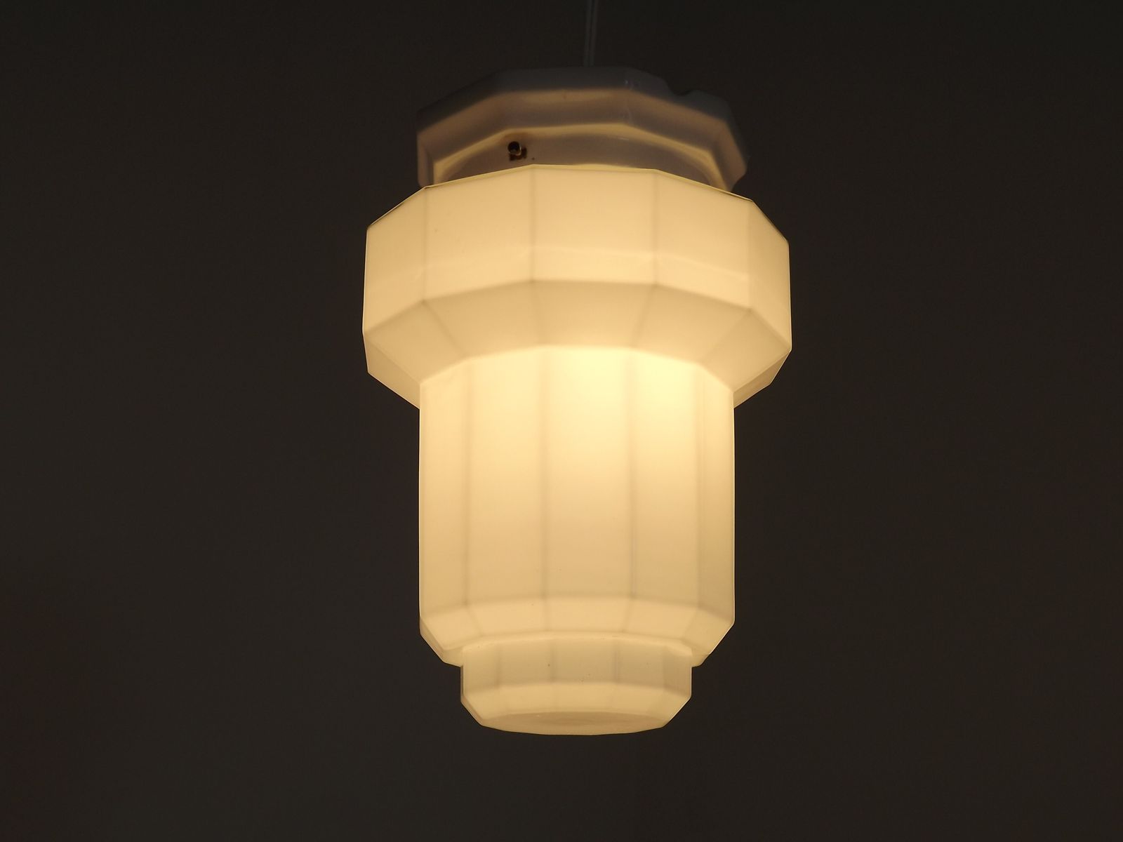 French Art Deco Skyscraper Ceiling Light White Opaque Glass   Limoges Mount photo for sale
