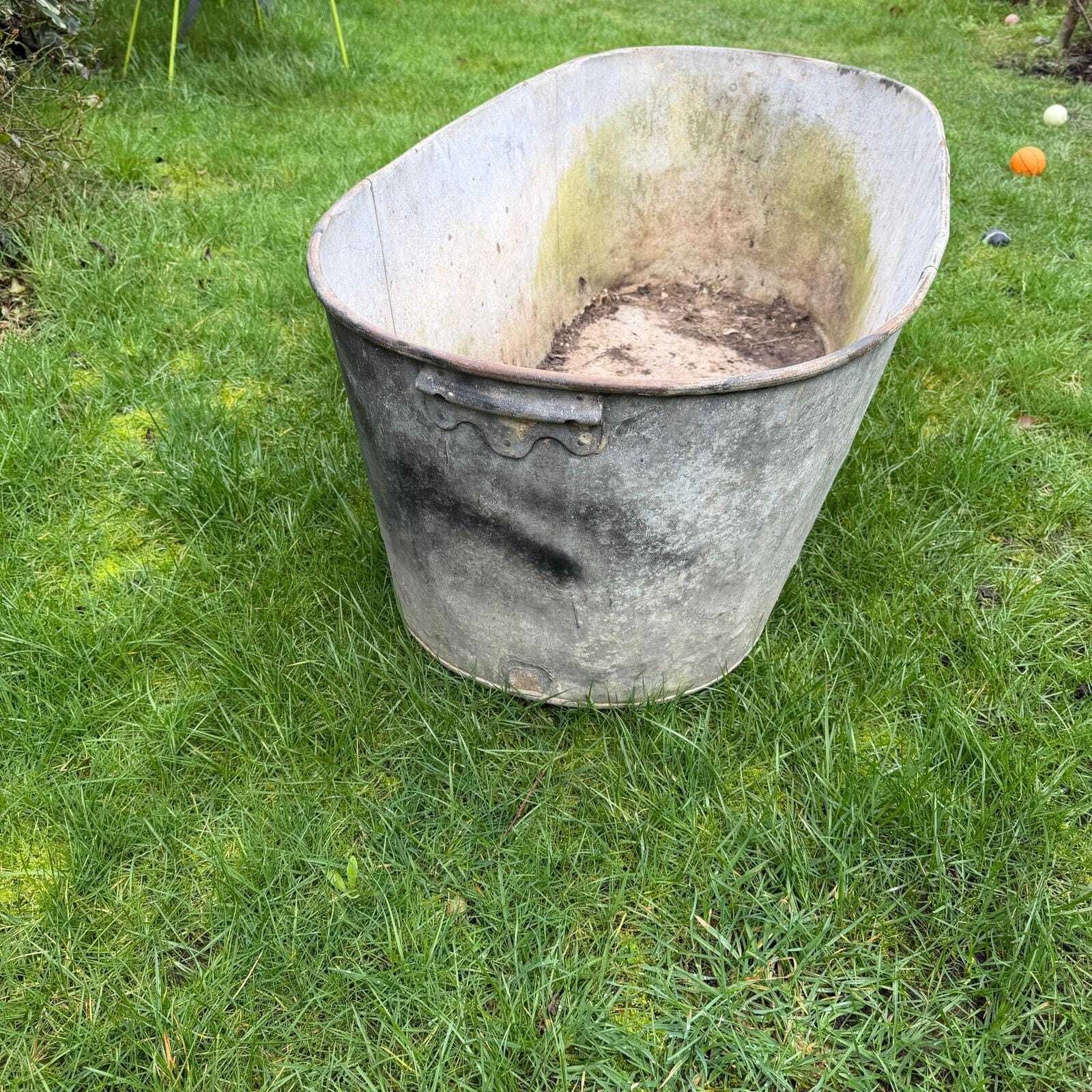 Vintage Galvanised Bath Planter Great Patina Not Watertight photo Garden Decor