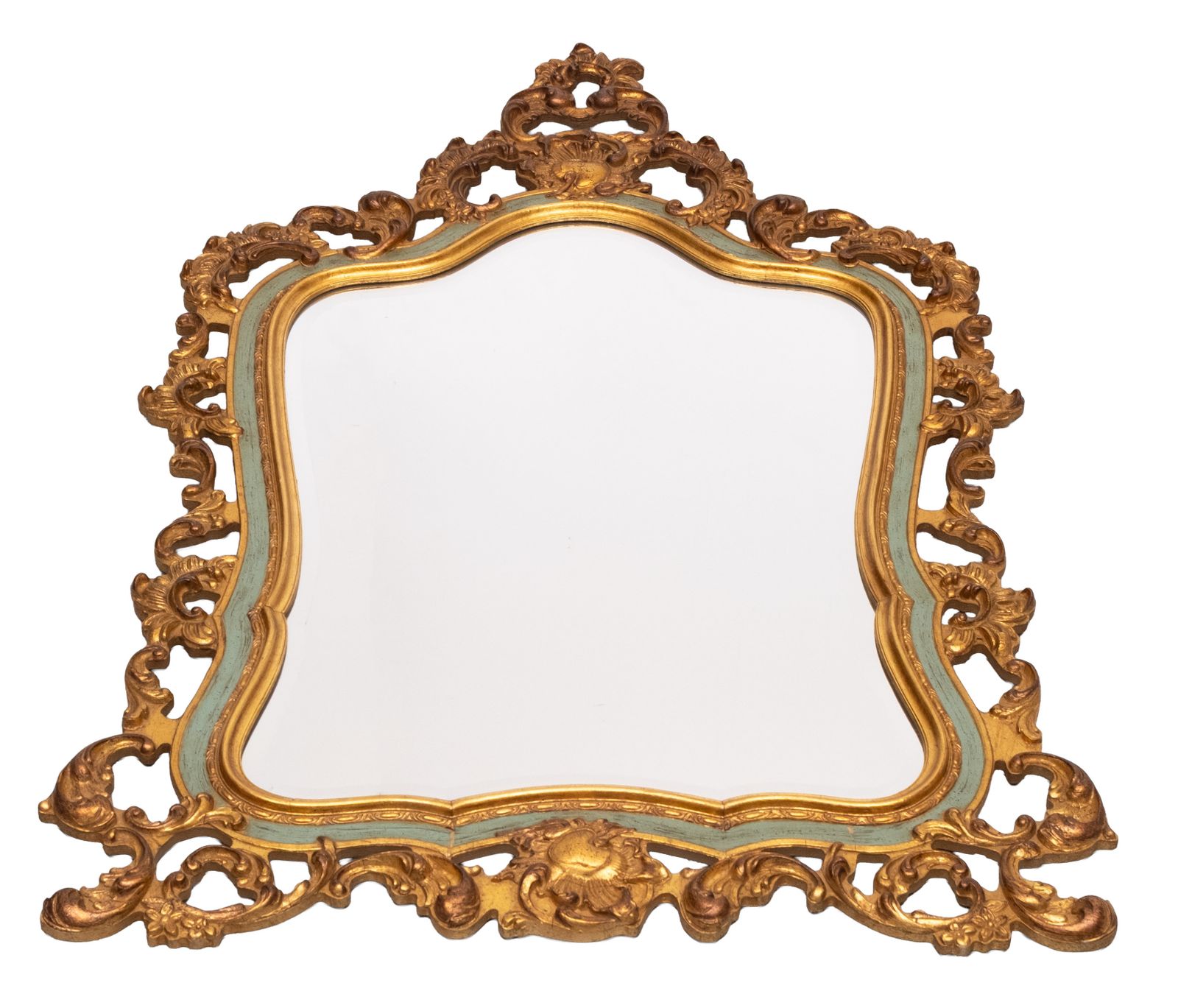 Baroque Gilded Louis XV Style Beveled Mirror With " Brevete" Label, 1950s photo vintage