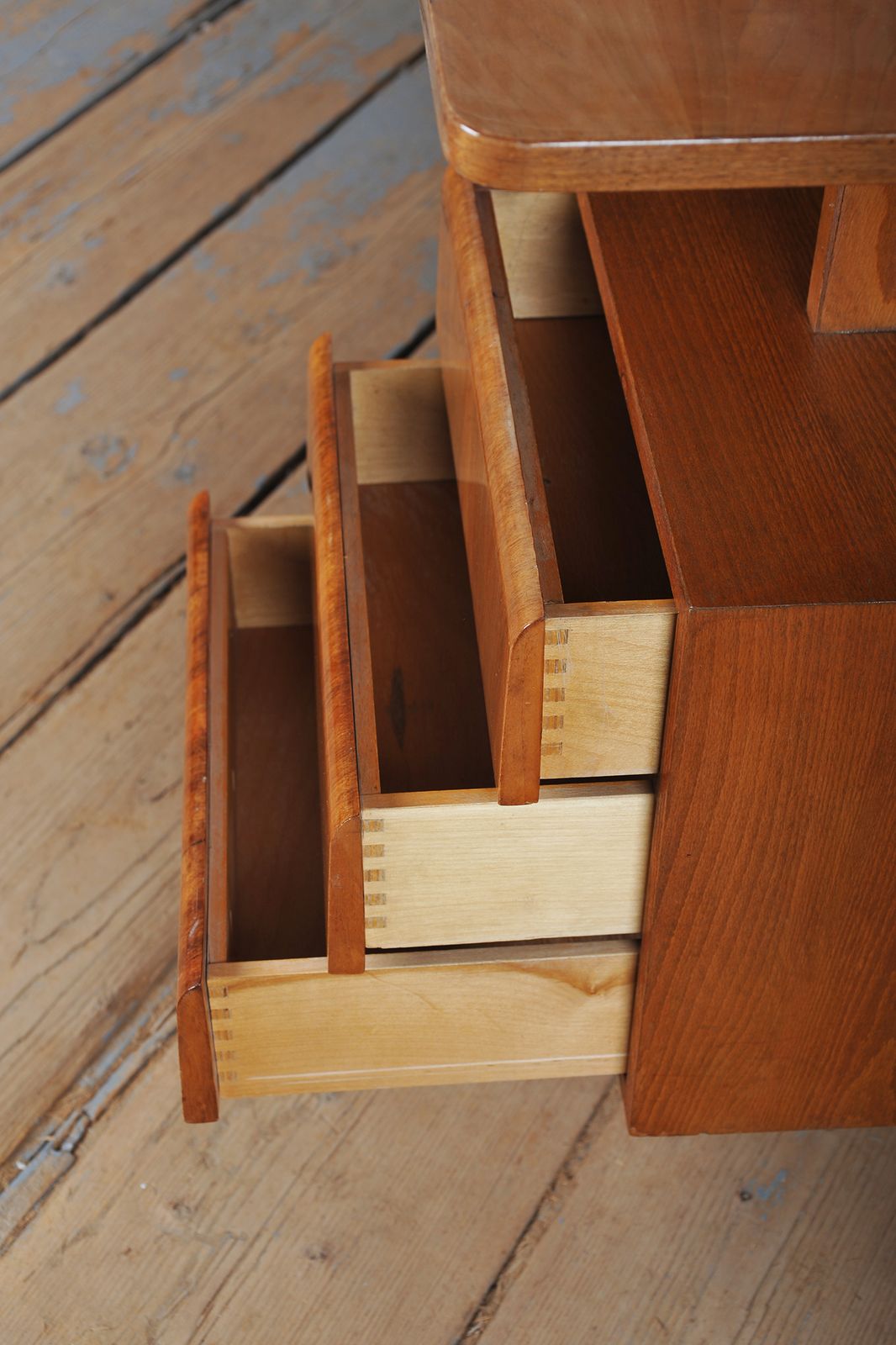 Restored Mid Century Writing Desk, By B. Landsman, Walnut, Oak, Czech, 1950s photo vinterior