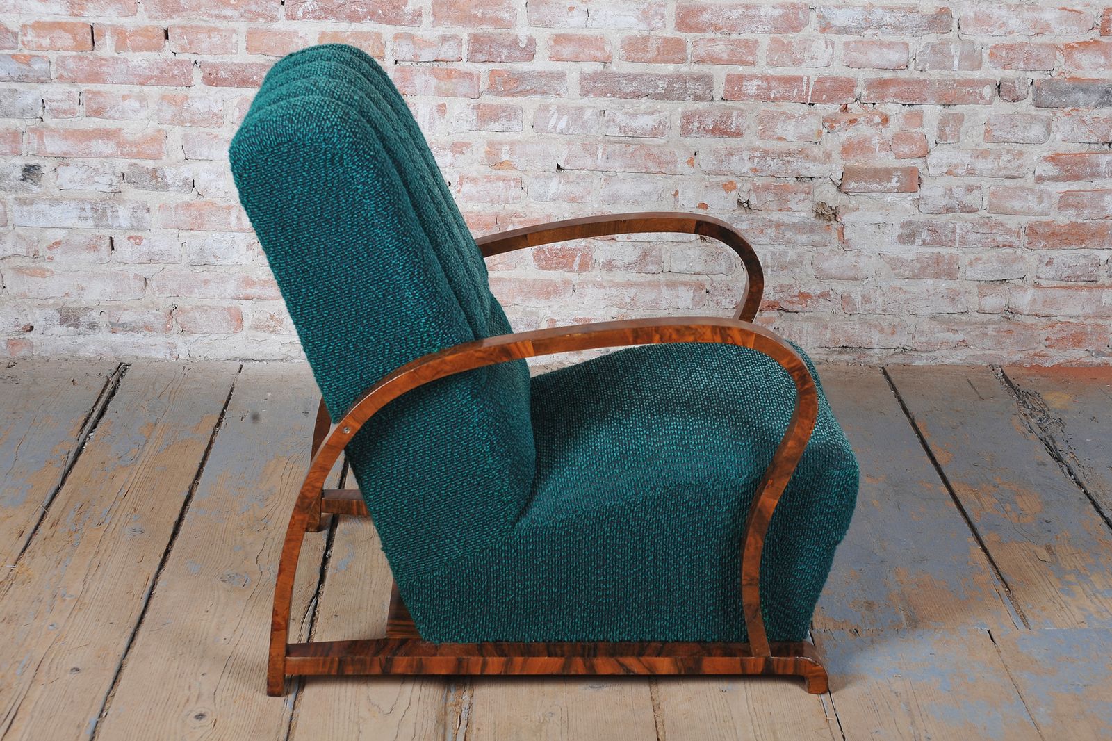 Restored Art Deco Armchair, Walnut, Original Upholstery, Repolished, Czech, 1920s photo for sale