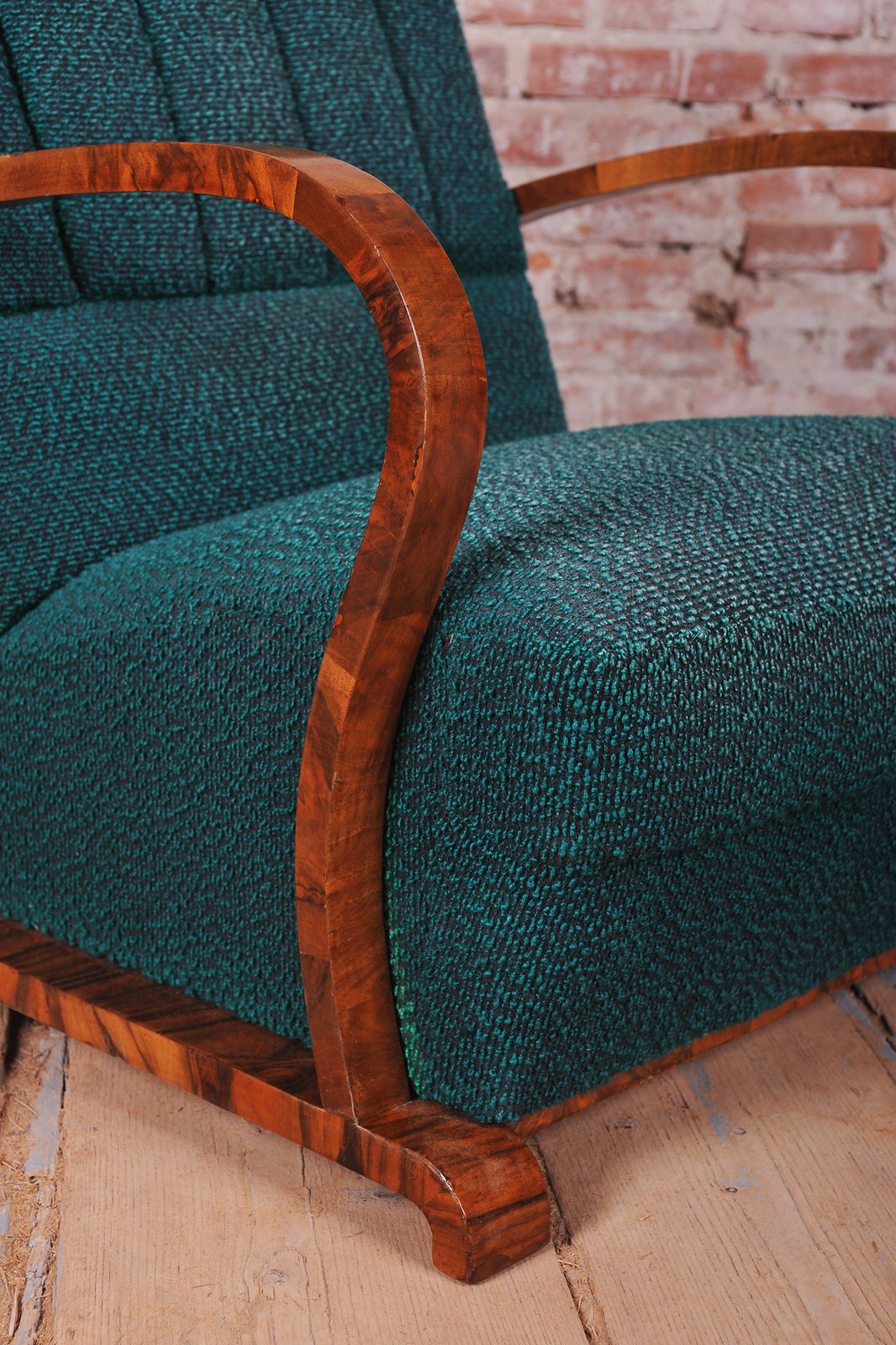 photo furniture Restored Art Deco Armchair, Walnut, Original Upholstery, Repolished, Czech, 1920s