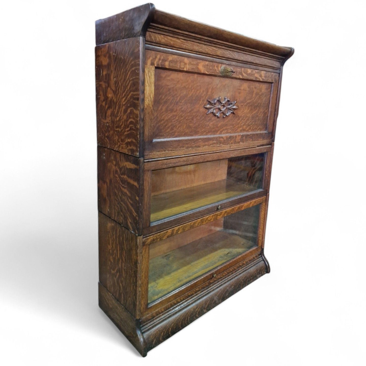 Stacking Bookcase Bureau Oak Glazed Sectional Cabinet Desk Antique Carved