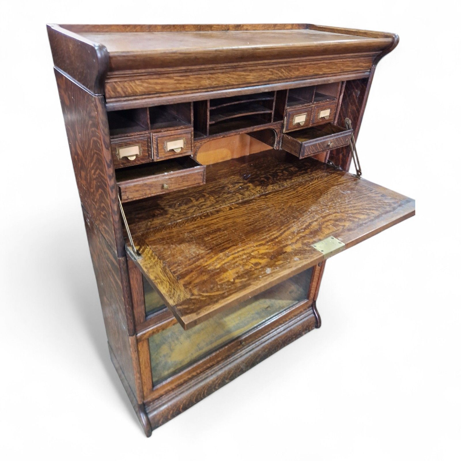 Stacking Bookcase Bureau Oak Glazed Sectional Cabinet Desk Antique Carved photo furniture
