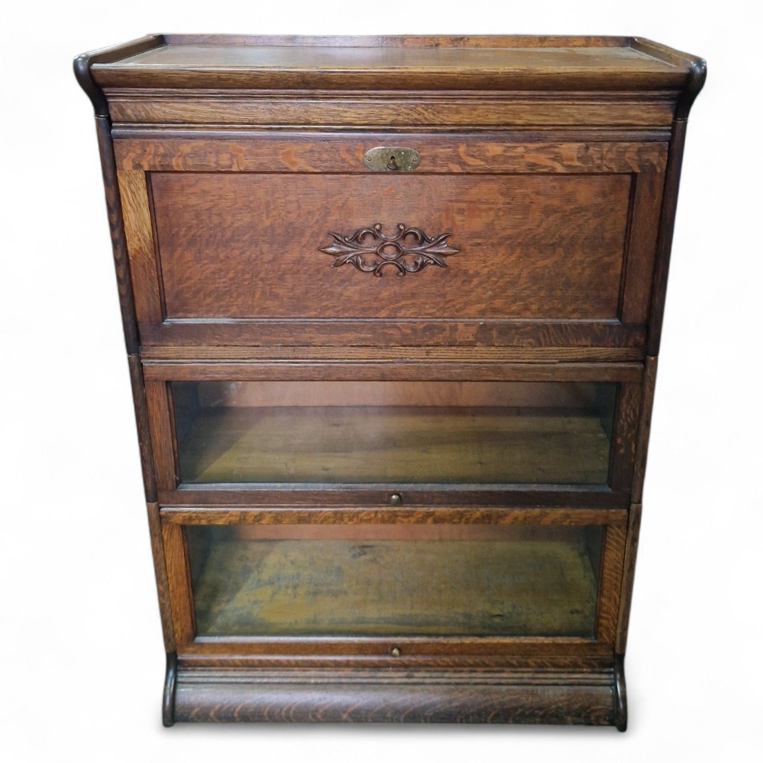 Stacking Bookcase Bureau Oak Glazed Sectional Cabinet Desk Antique Carved photo for sale