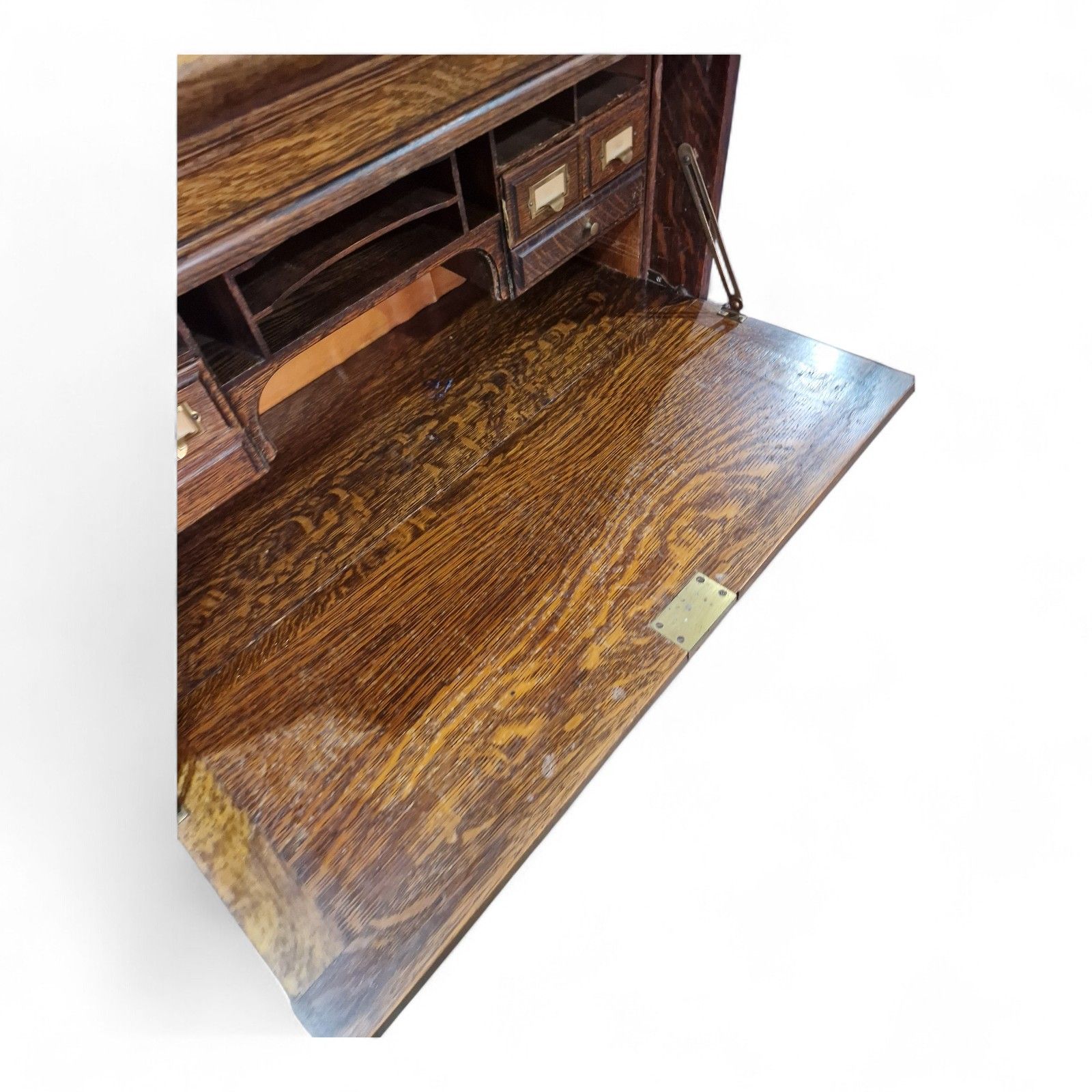495.0 Stacking Bookcase Bureau Oak Glazed Sectional Cabinet Desk Antique Carved photo