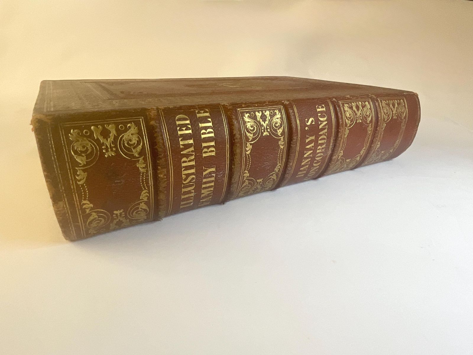 Family Bible And Hannay Concordance C.1840, Tightly Bound, Monumental Leather Folio. photo Home Decor