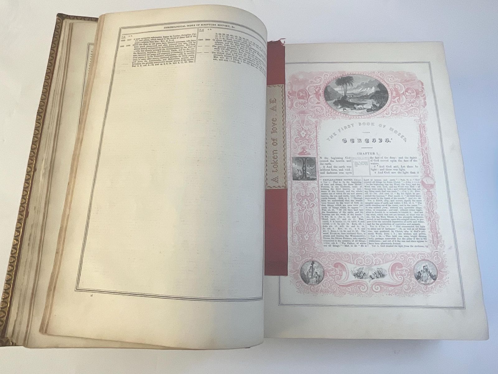 295.0 Family Bible And Hannay Concordance C.1840, Tightly Bound, Monumental Leather Folio. photo