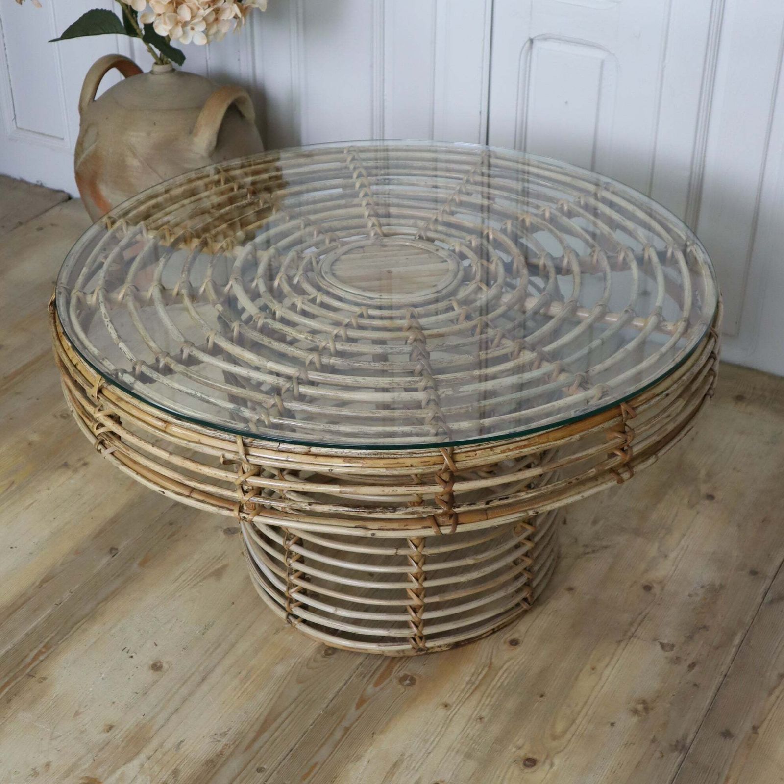 Mid Century Rattan Circular Coffee Table photo furniture