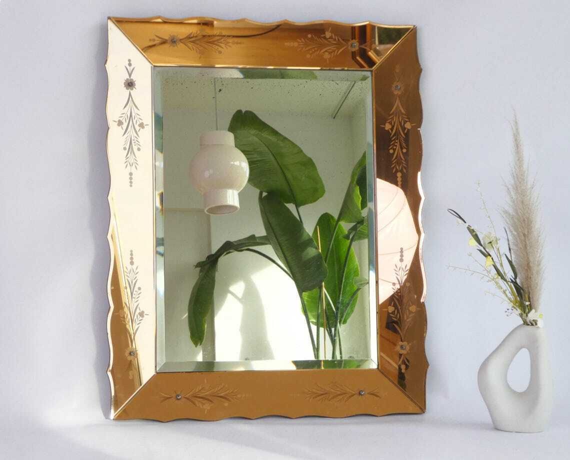 Large Venetian Bronze Rectangular Mirror With Etched Details Heavy Italian Ornate Wall Mirror With Carved Edges Italian Wall Hanging photo furniture