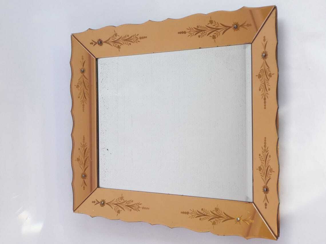 Large Venetian Bronze Rectangular Mirror With Etched Details Heavy Italian Ornate Wall Mirror With Carved Edges Italian Wall Hanging photo 900.0
