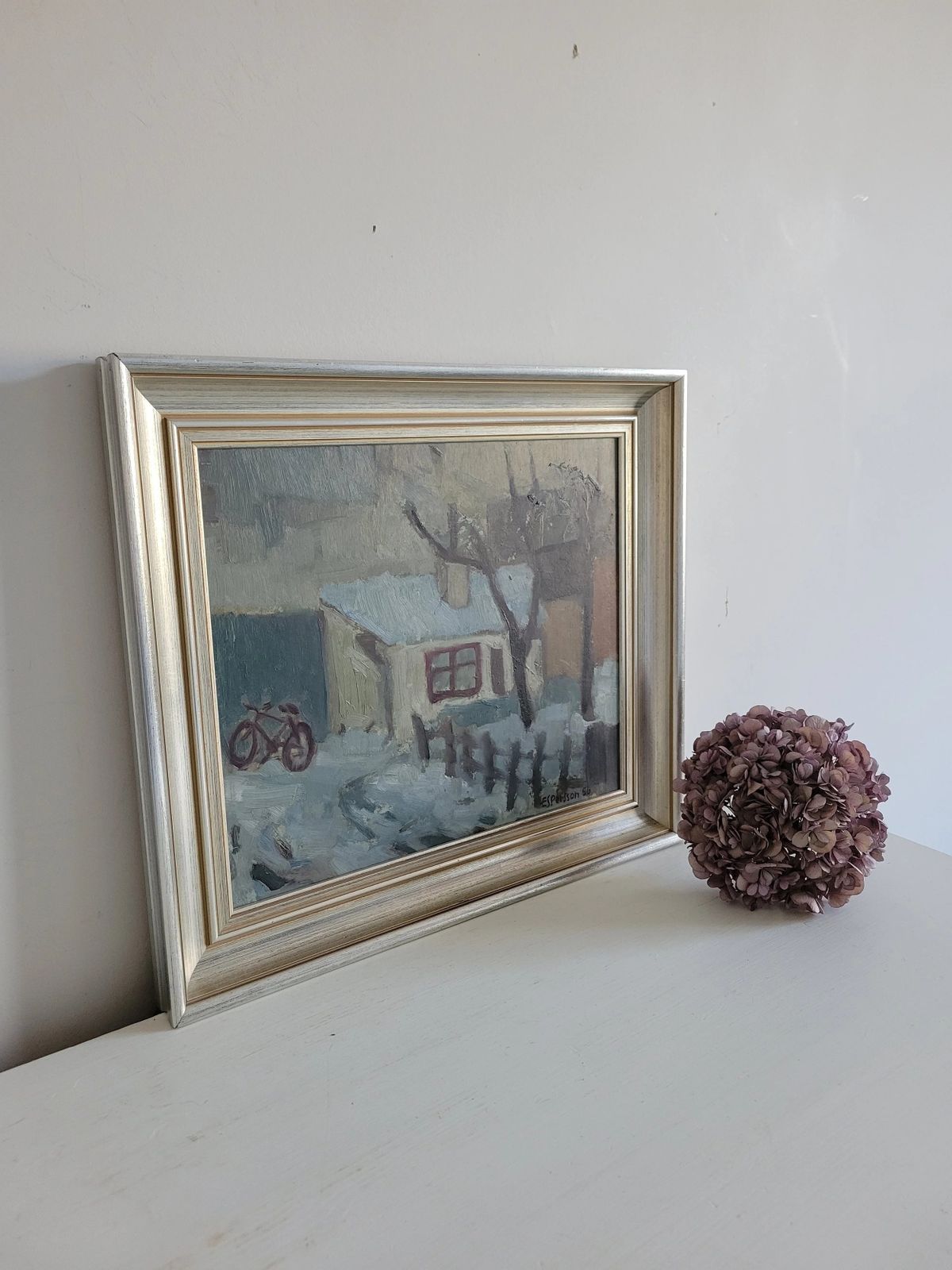 Winter Return  Original Framed Mid Century Landscape Oil Painting photo vinterior