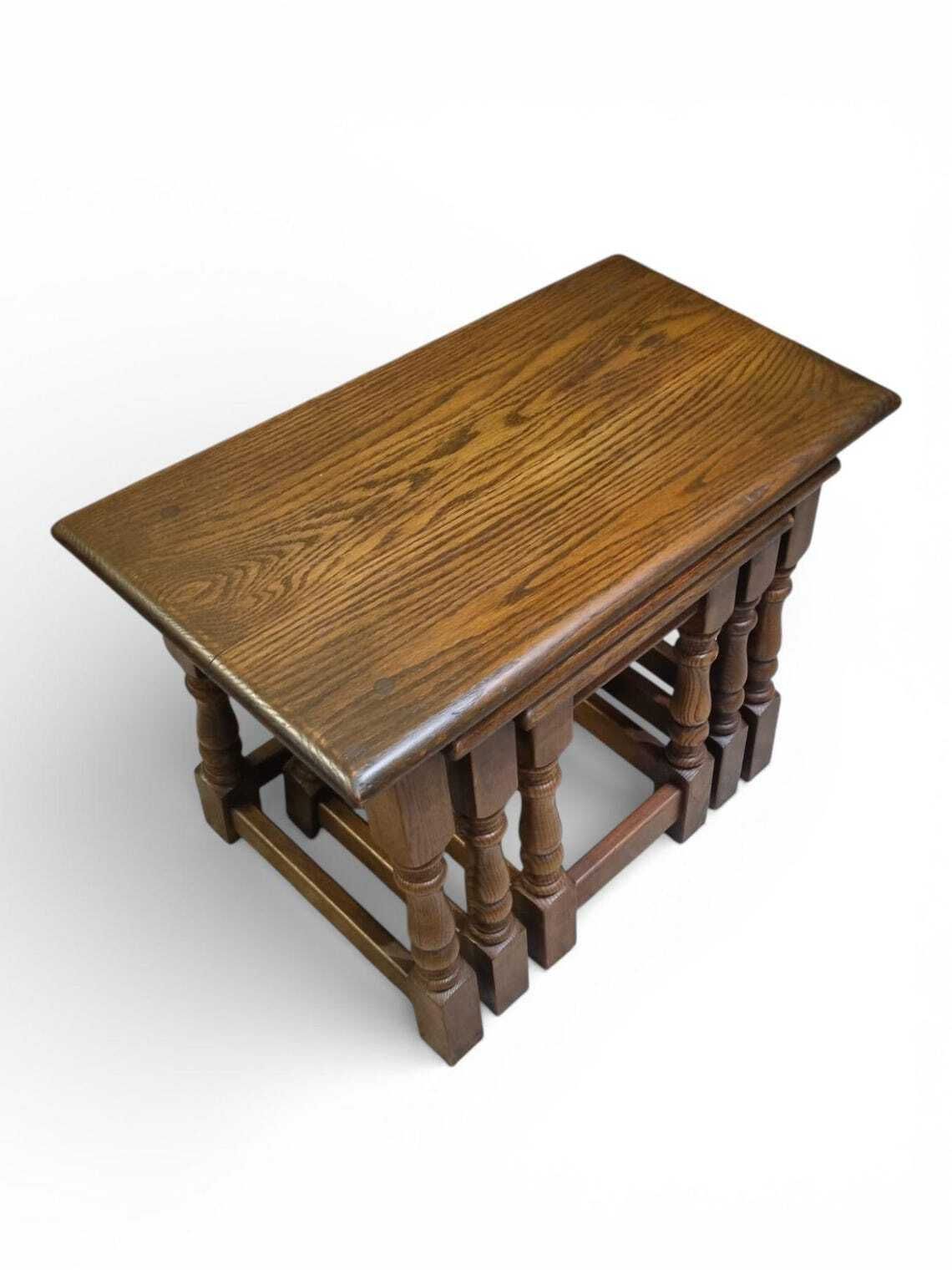 Vintage Old Charm Wood Bros  Solid Oak Wooden Nest Of 3 Tables  C1960 photo furniture