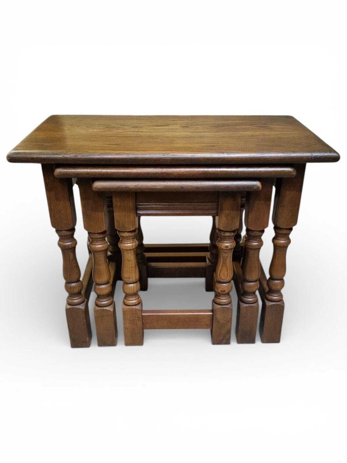 Vintage Old Charm Wood Bros  Solid Oak Wooden Nest Of 3 Tables  C1960 photo 230.0