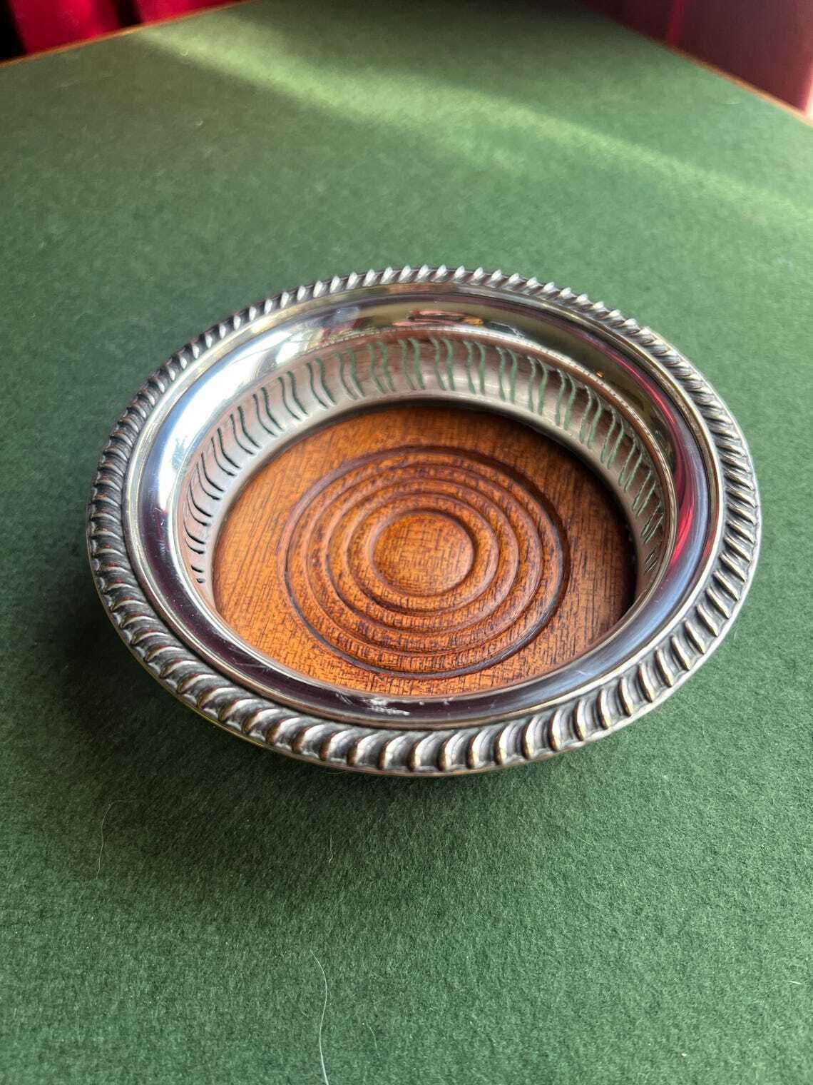 Antique Vintage Wine Coaster Silver Plate And Mahogany Wood Barker Ellis Style Bottle Coaster photo 65.0