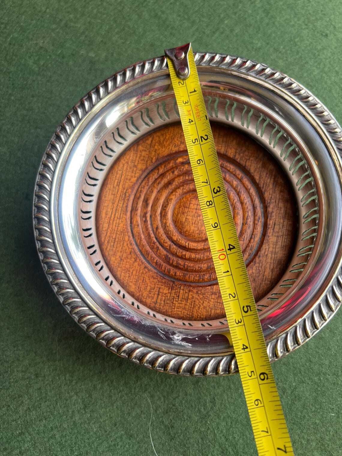 Antique Vintage Wine Coaster Silver Plate And Mahogany Wood Barker Ellis Style Bottle Coaster photo vinterior