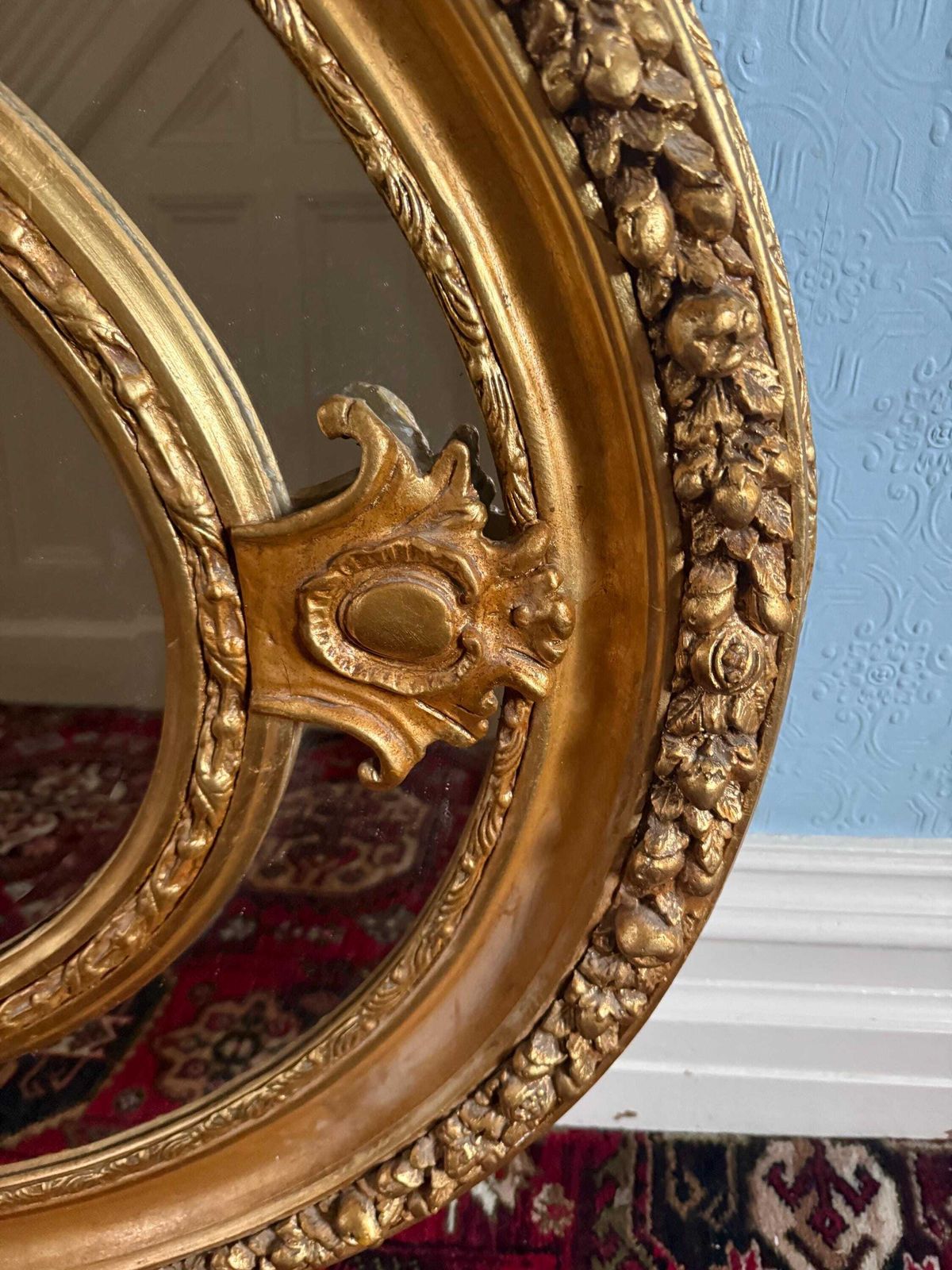 Large French Oval Mirror, Carved Cherubs And Floral Motifs, 120cm X 120cm photo 695.0