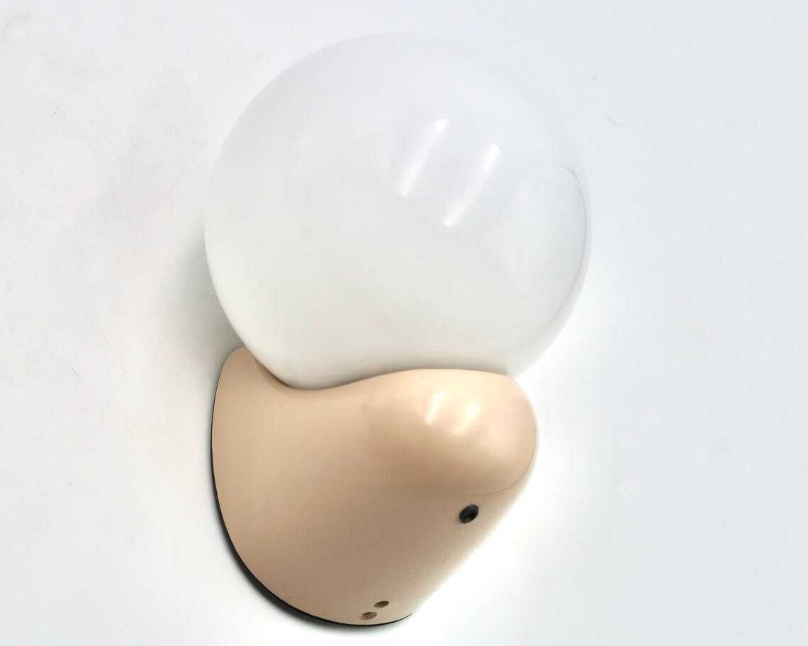 French Wall Sconce By Tissot: Beige Plastic And White Opaque Globe 1970s 1980s  Space Age Bathroom Kitchen Minimalist Home Decor photo furniture