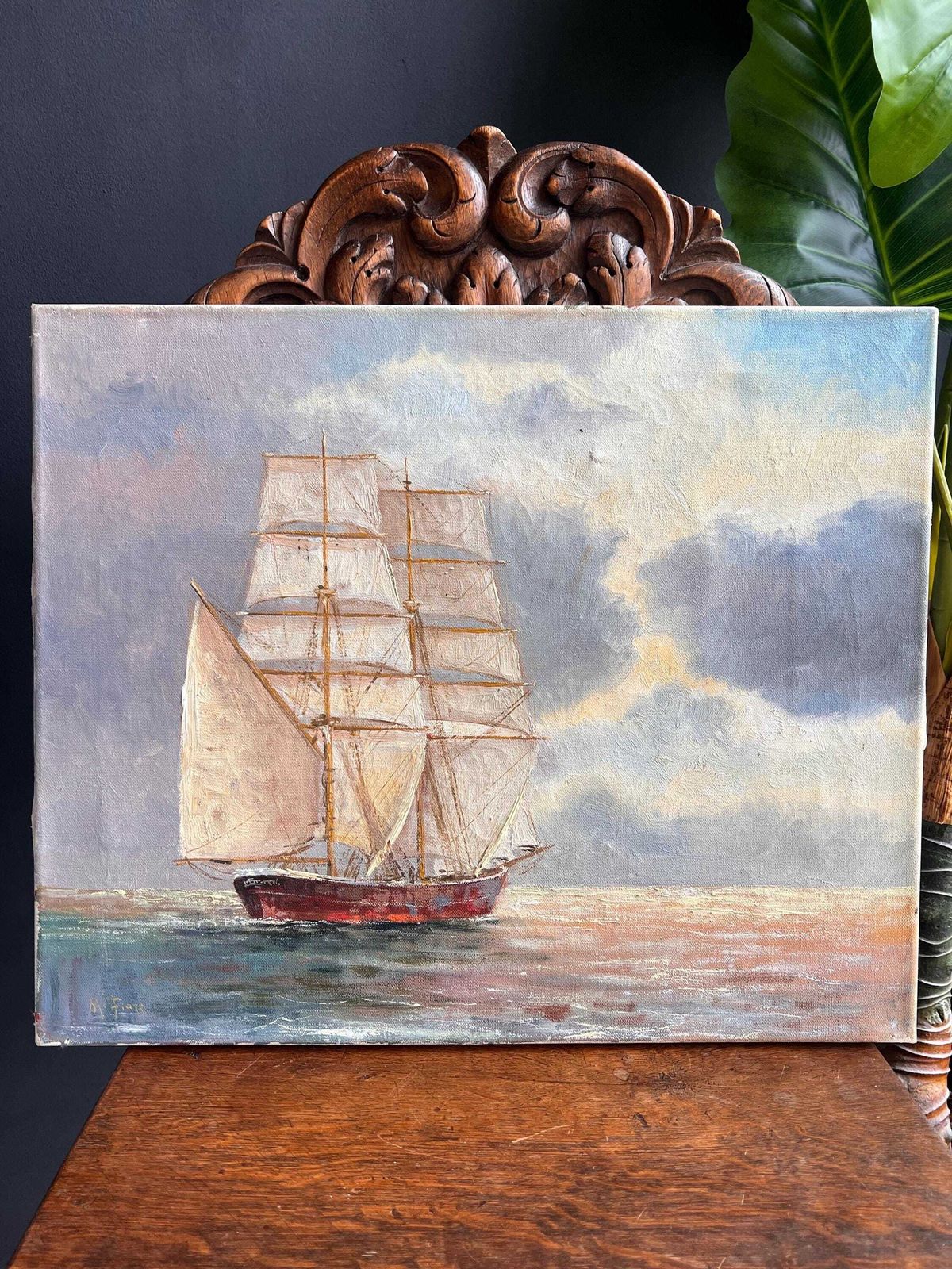 Vintage Ship Painting   Original Oil On Canvas Art