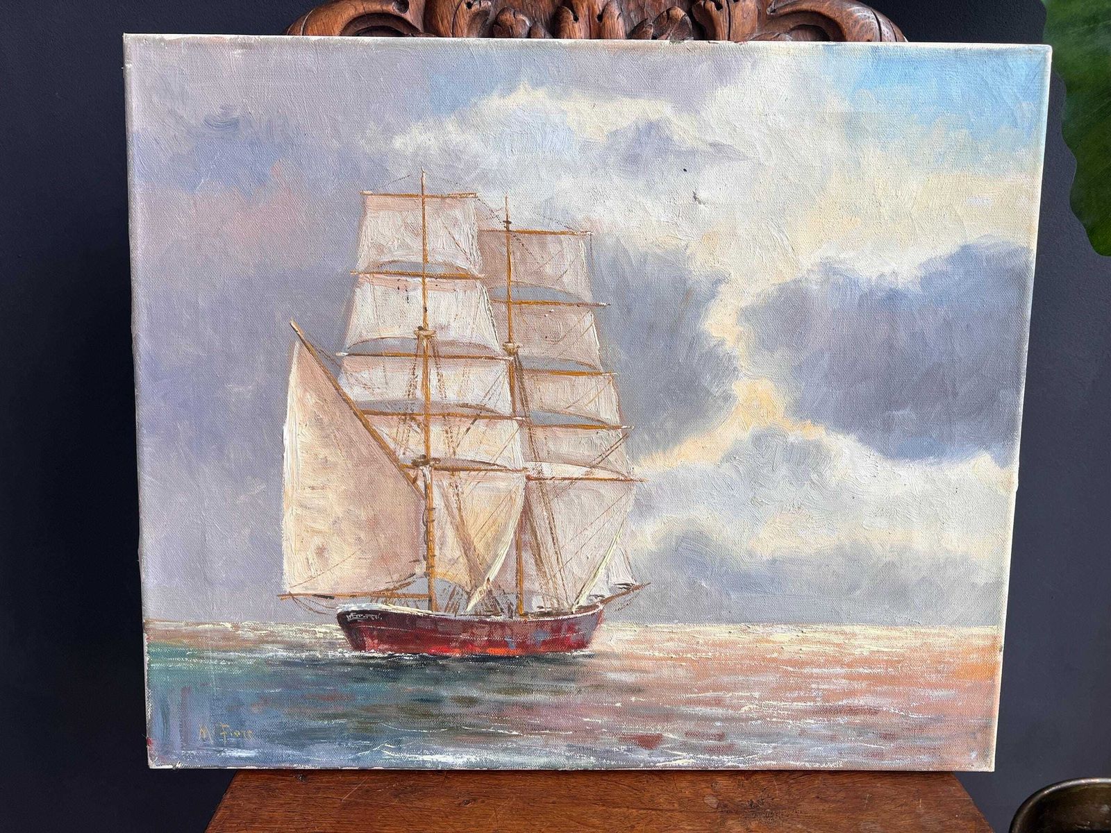 Vintage Ship Painting   Original Oil On Canvas Art photo buy