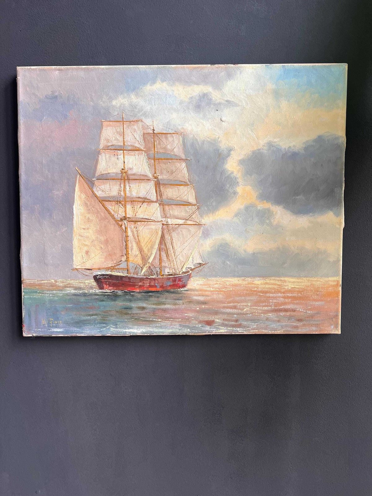 Art Vintage Ship Painting   Original Oil On Canvas Art photo