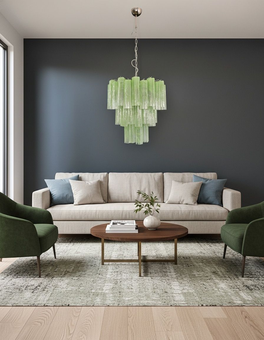 Large Three Tier Murano Glass Tube Chandelier   Green Albaster photo furniture