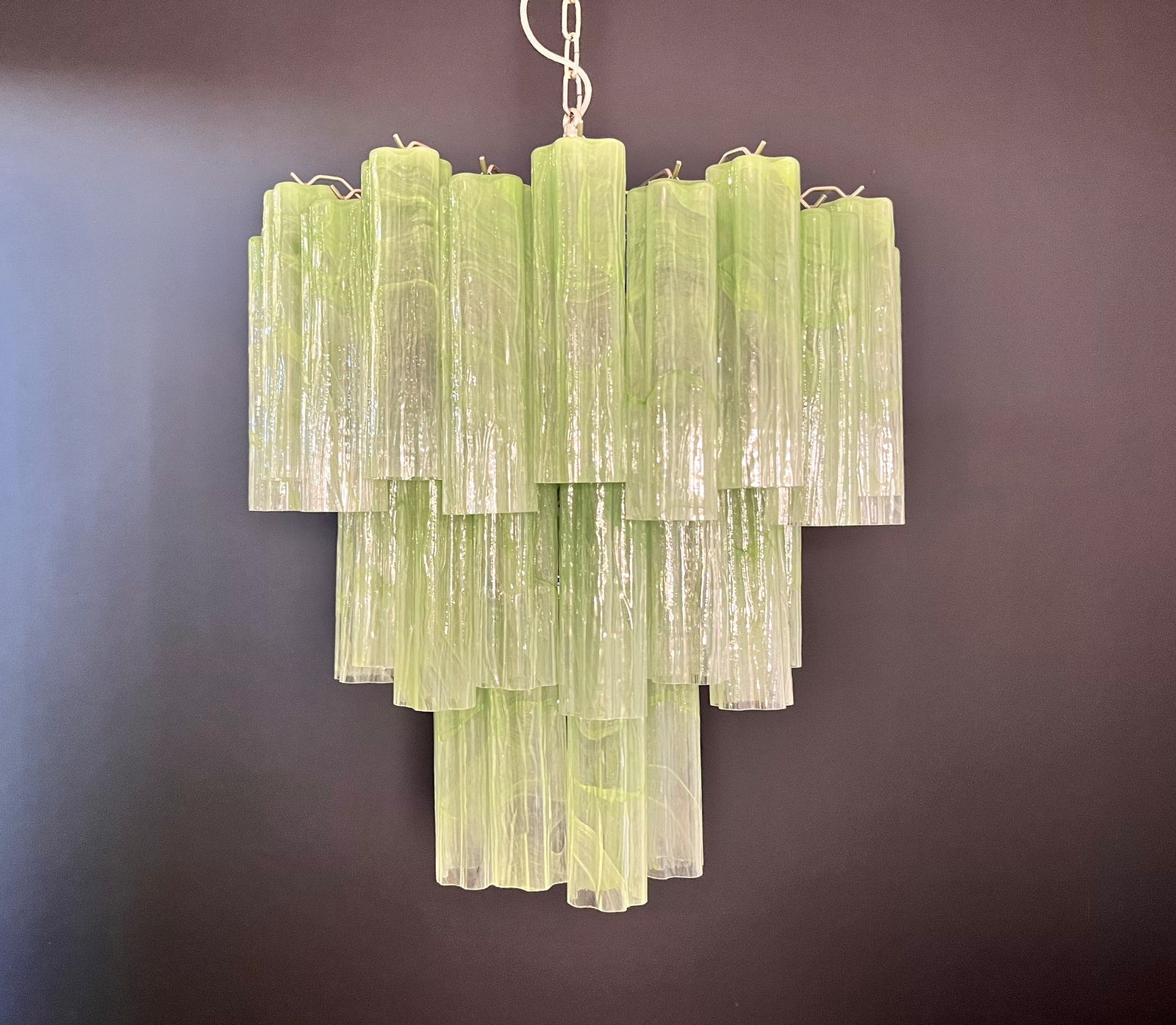 Large Three Tier Murano Glass Tube Chandelier   Green Albaster