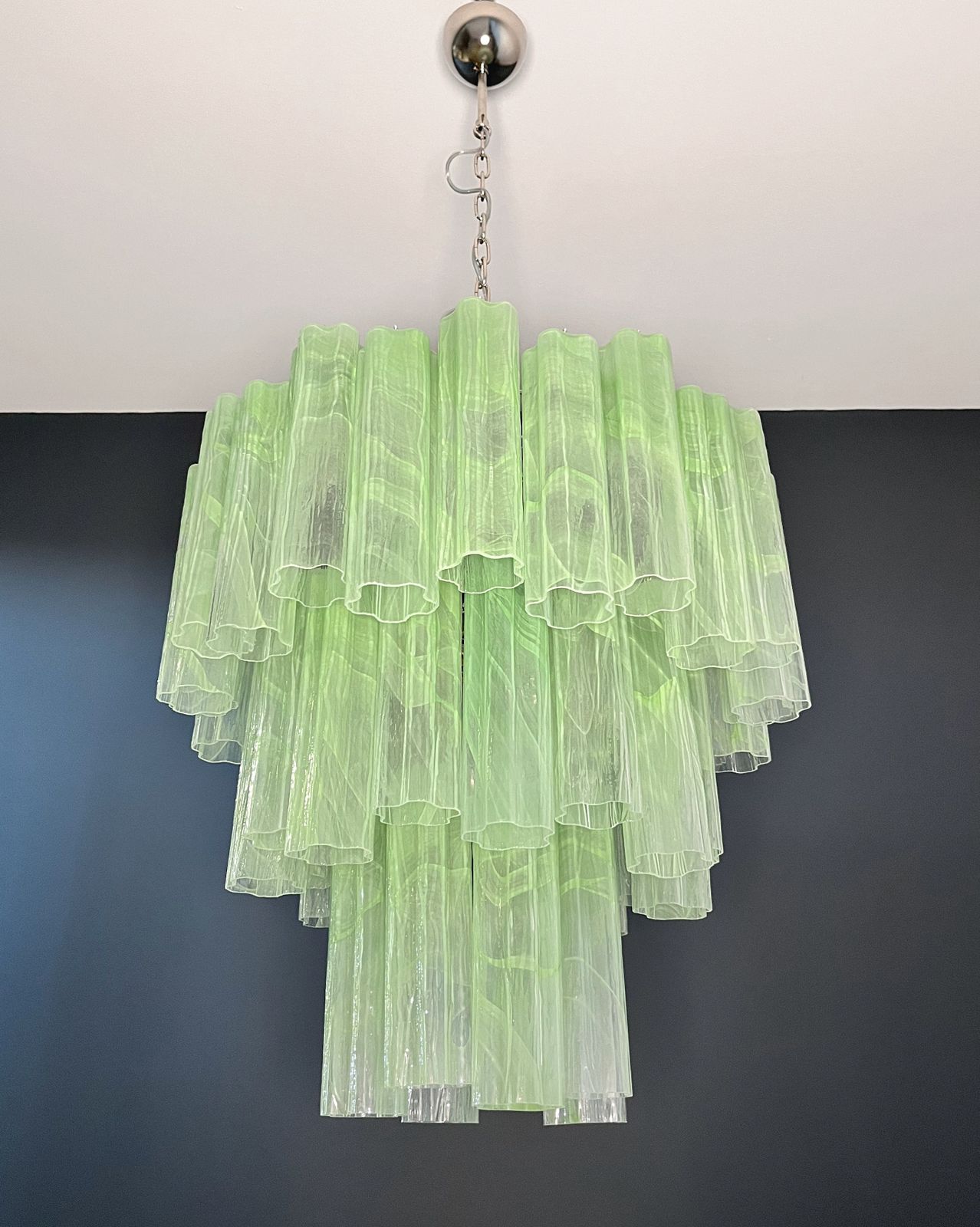 Large Three Tier Murano Glass Tube Chandelier   Green Albaster photo Lighting