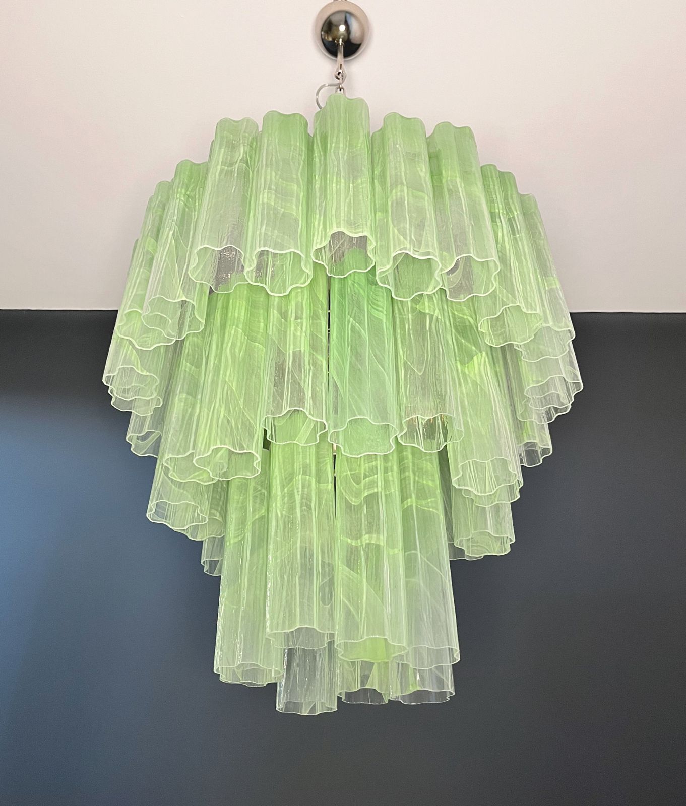 Large Three Tier Murano Glass Tube Chandelier   Green Albaster photo 1325.0