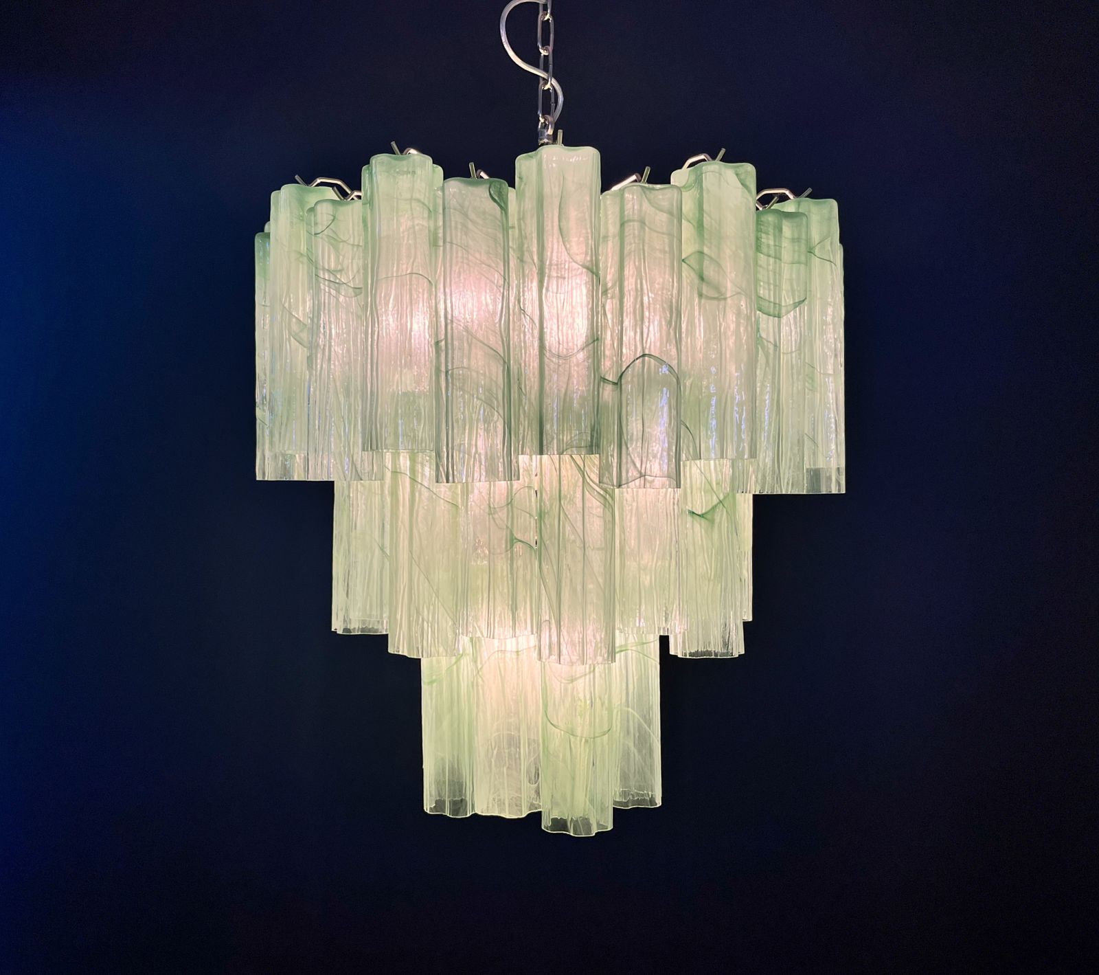Large Three Tier Murano Glass Tube Chandelier   Green Albaster photo vintage