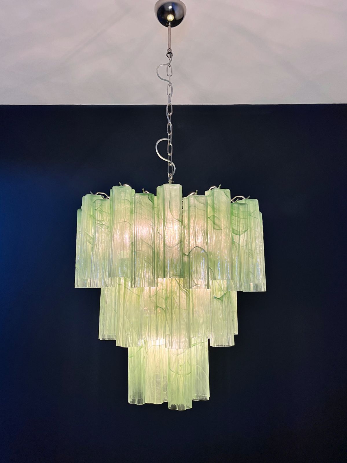 photo furniture Large Three Tier Murano Glass Tube Chandelier   Green Albaster
